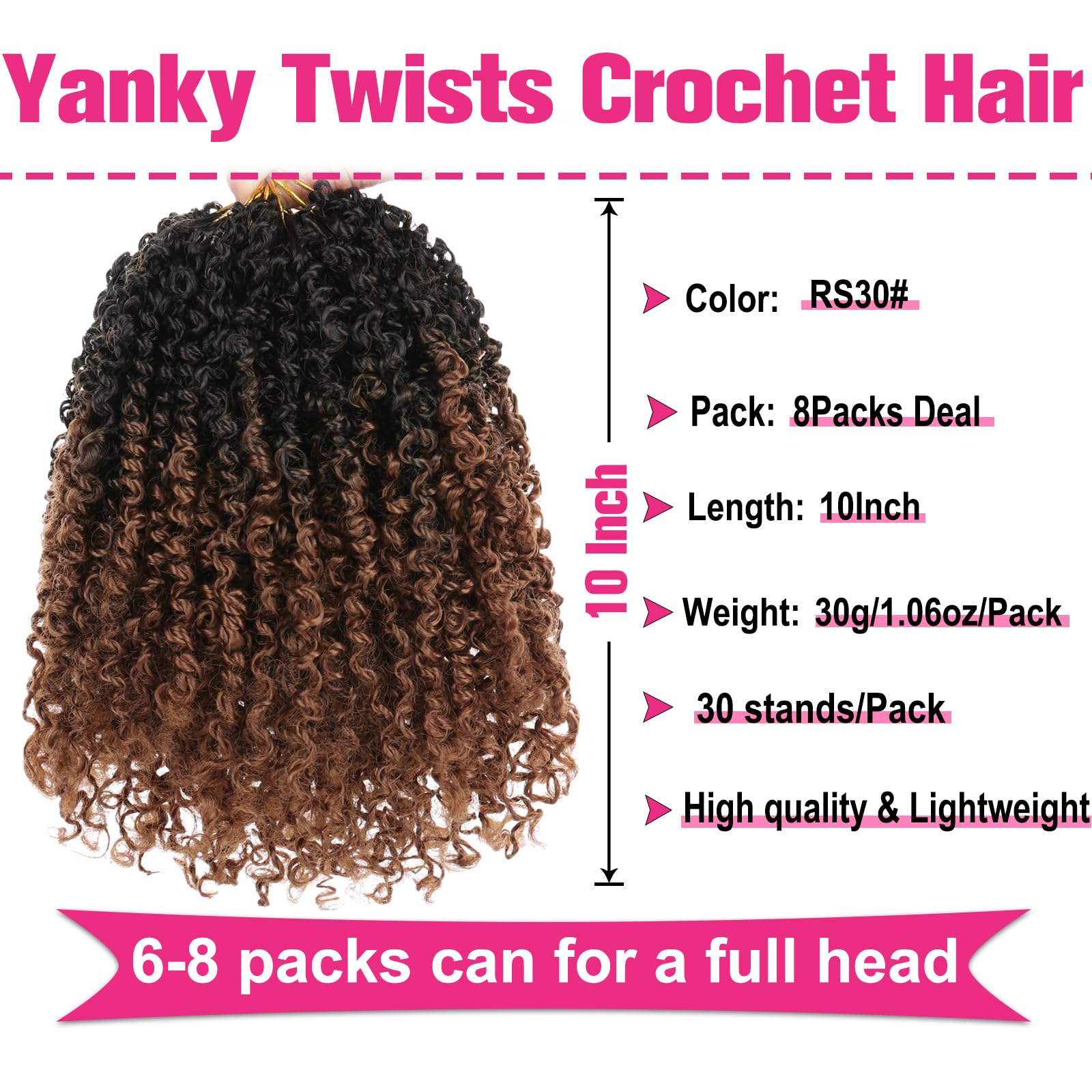 Unionbeauty 10 Inch Pre-Twisted Yanky Twists Crochet Braids Hair 8Pcs Pre-Looped Ombre Brown Senegalese Twist Micro Passion Twis