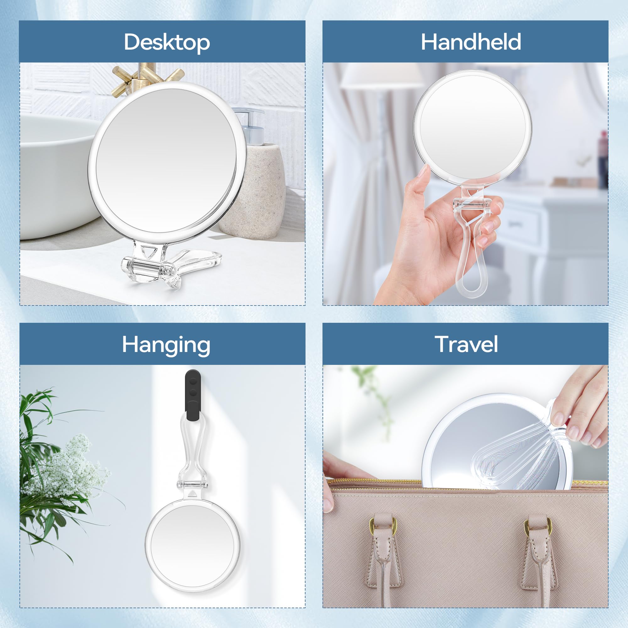 B Beauty Planet 30X Magnifying Hand Mirror - Double-Sided, Clear, 5"L x 5"W, Travel-Friendly with Handle