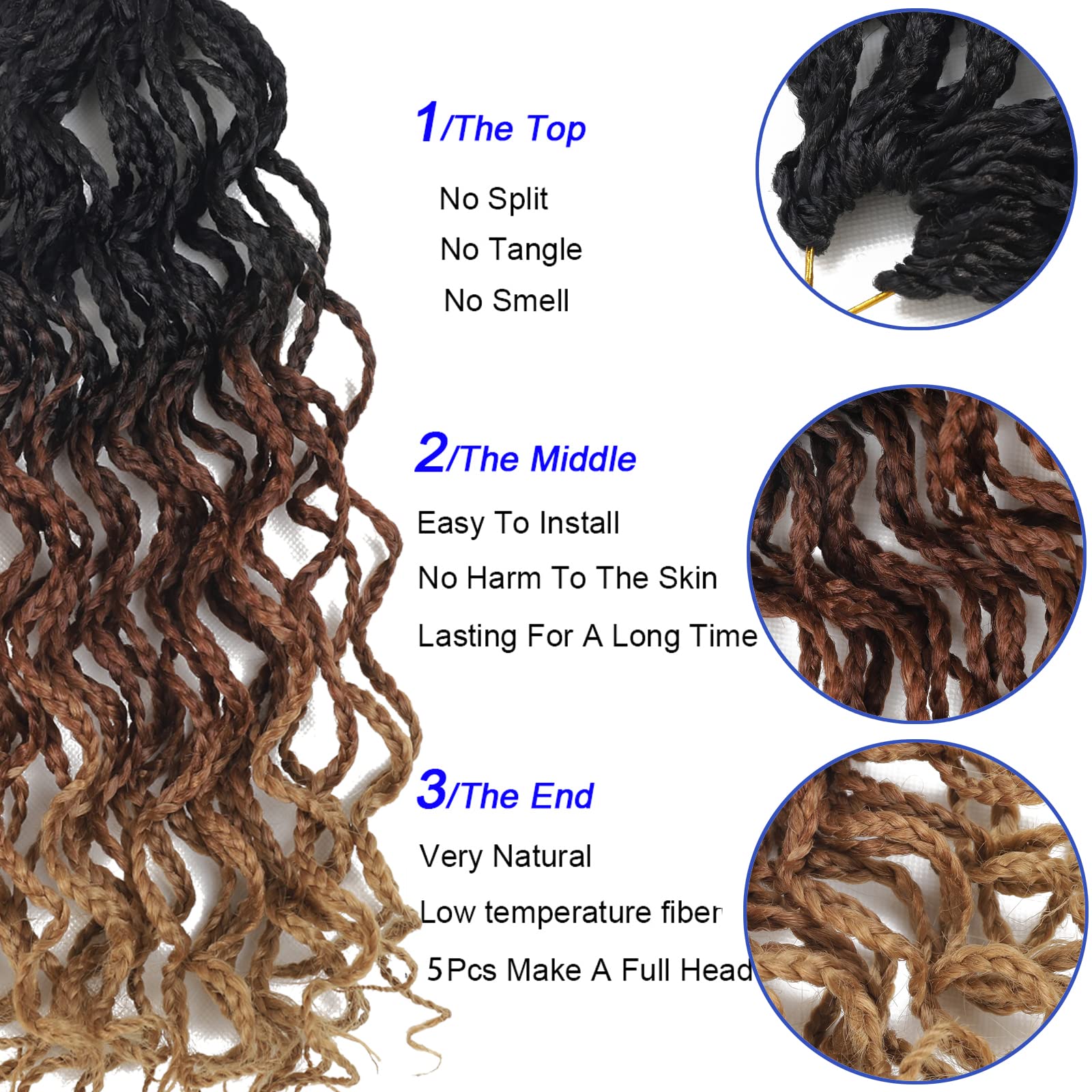 150 Strands Goddess Box Braids Crochet Braids Hair Pre Lopped With Curly Braids Synthetic Kanekalon Braiding Hair 14 Inch 5Packs