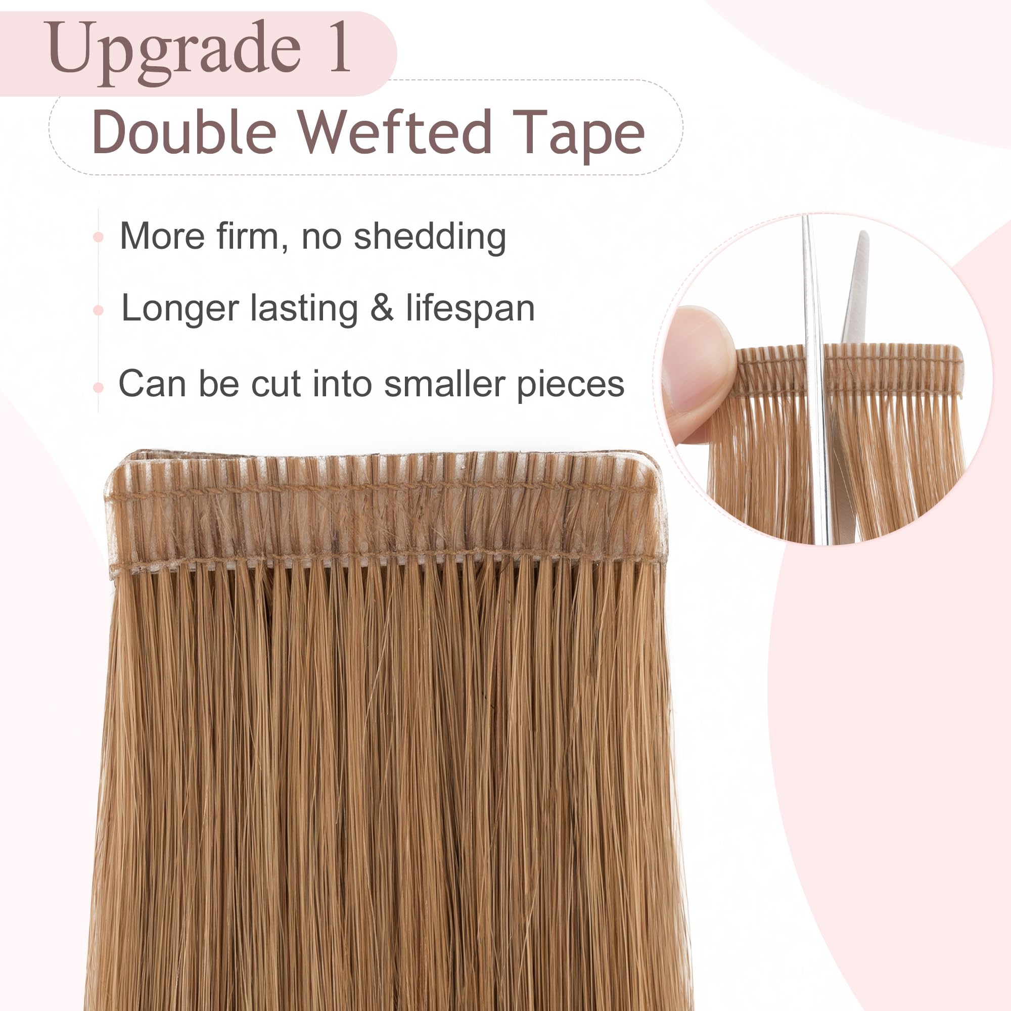 SEGO Tape In Hair Extensions Human Hair Light Brown 18 Inch New Upgrade Pro Remy Hair Longer Lifespan Double Weft Invisible Tape