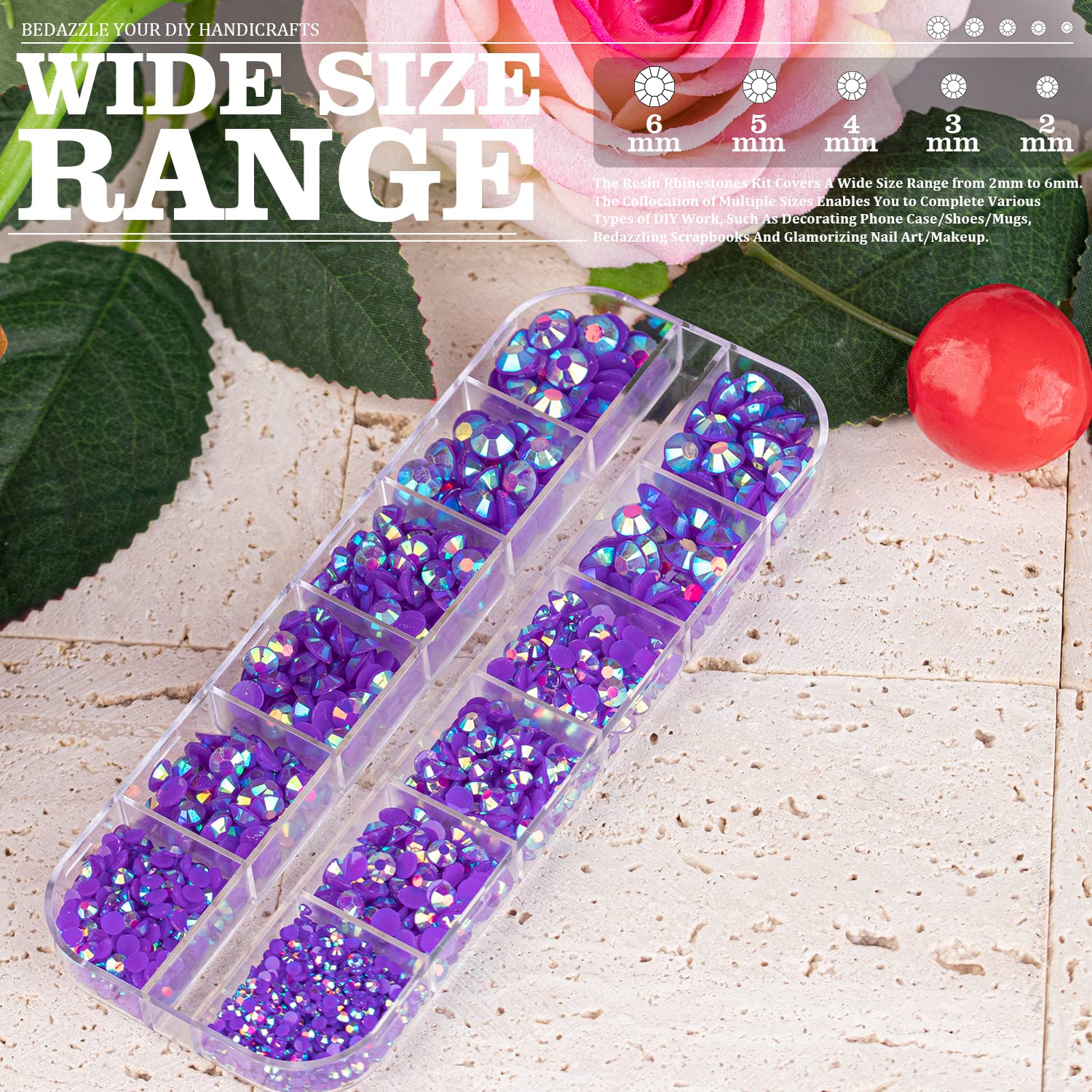 Belleboost Resin Rhinestones Kits, 2/3/4/5/6Mm Flatback Jelly Rhinestones, 1 Box Dark Purple Ab Non Hotfix Crystal Gems For Diy