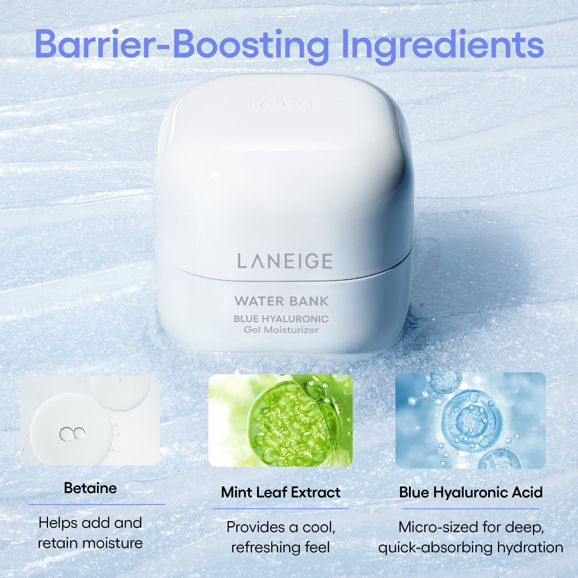 Laneige Water Bank Blue Hyaluronic Gel Moisturizer Mini: With Mint Extract, Hypoallergenic, Dermatologist-Tested