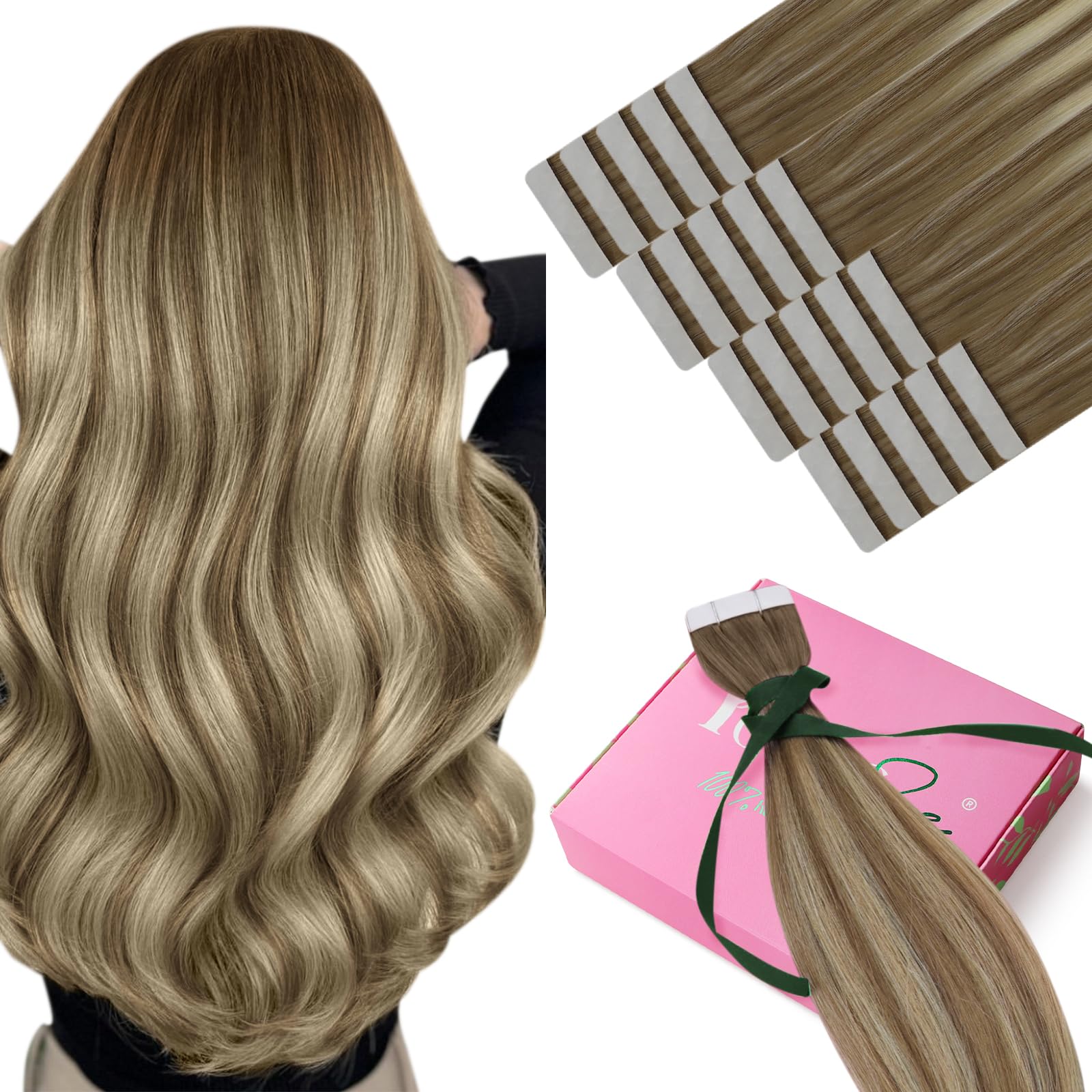 YoungSee Human Hair Tape in Extensions Balayage Tape in Hair Extensions Human Hair Light Brown Ombre Blonde Tape ins Hair Silky 