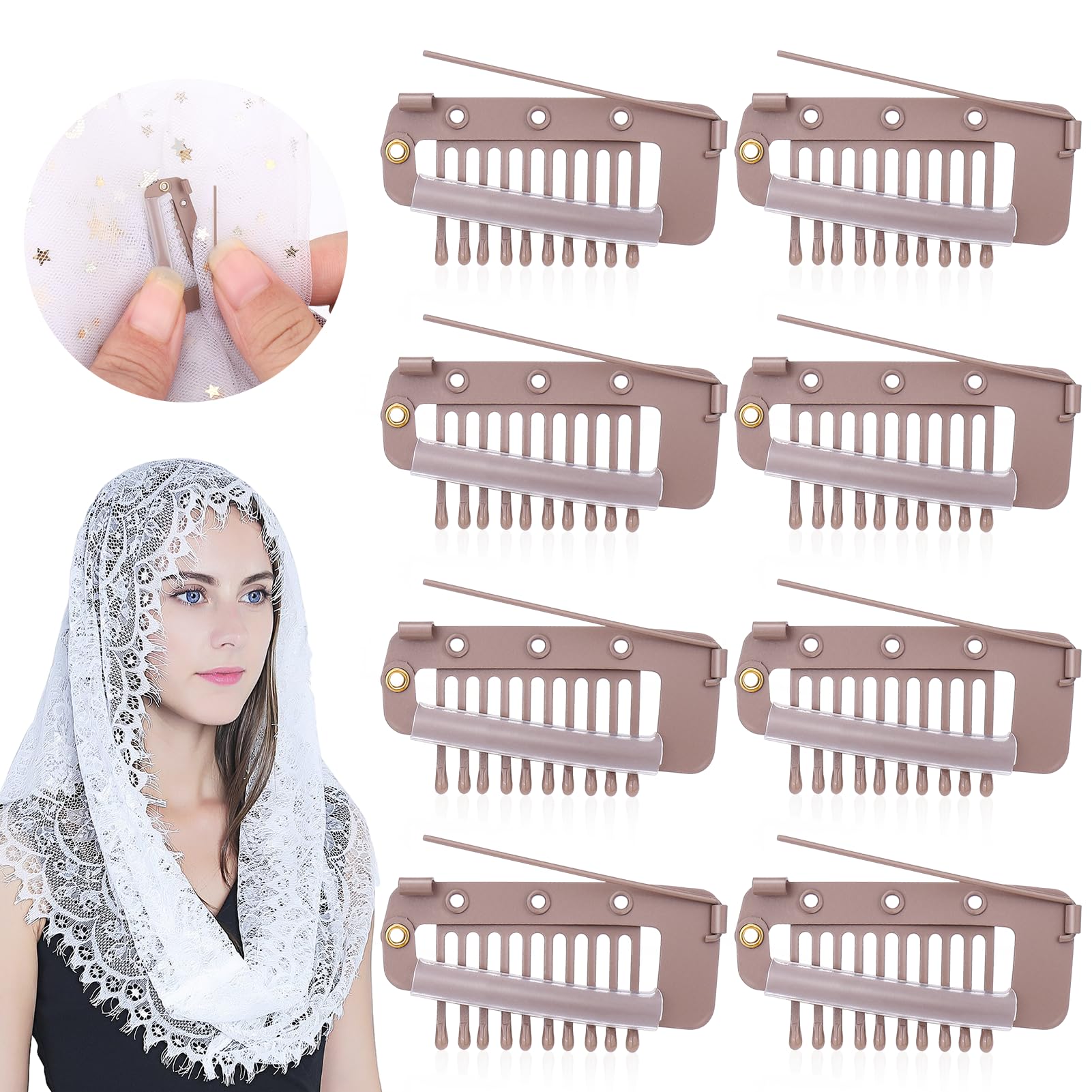 Vodolo Chunni Clips with Safety Pins,8 PCS Strong Chunni Grip Dupatta Setting Clips Indian for Woman (Rose Gold)