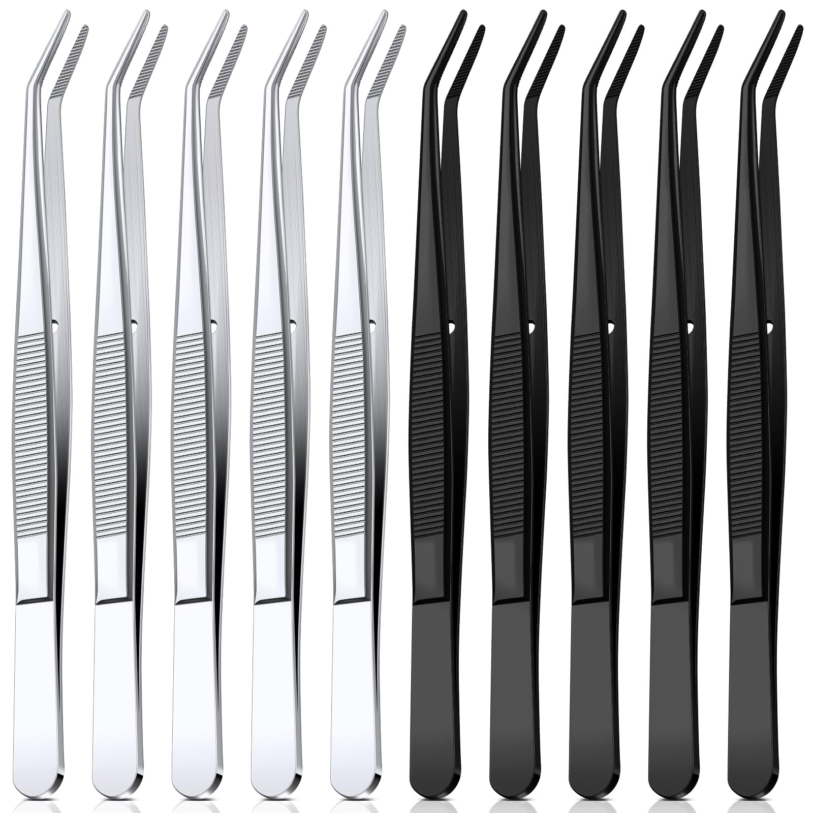 Honoson 10 Pcs Stainless Steel Tweezers with Curved Serrated Tip Multipurpose Tweezers Sewing Machine Tweezers Forceps Tweezers 