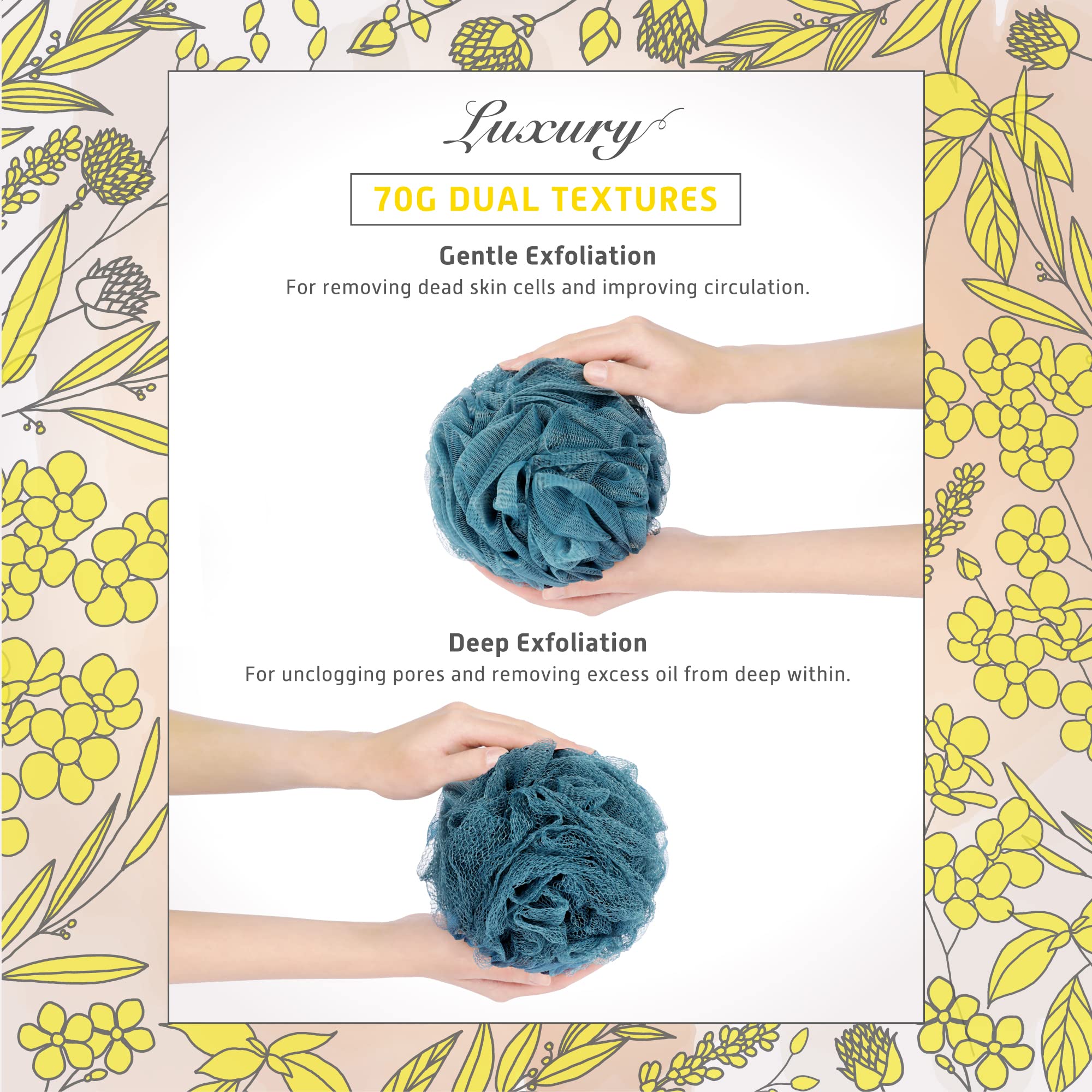 Spongentle Dual Texture Deep Cleansing Loofah Sponge For Radiant Skin, Pack Of 3, Bath And Shower, Exfoliating Body Scrubber, Be
