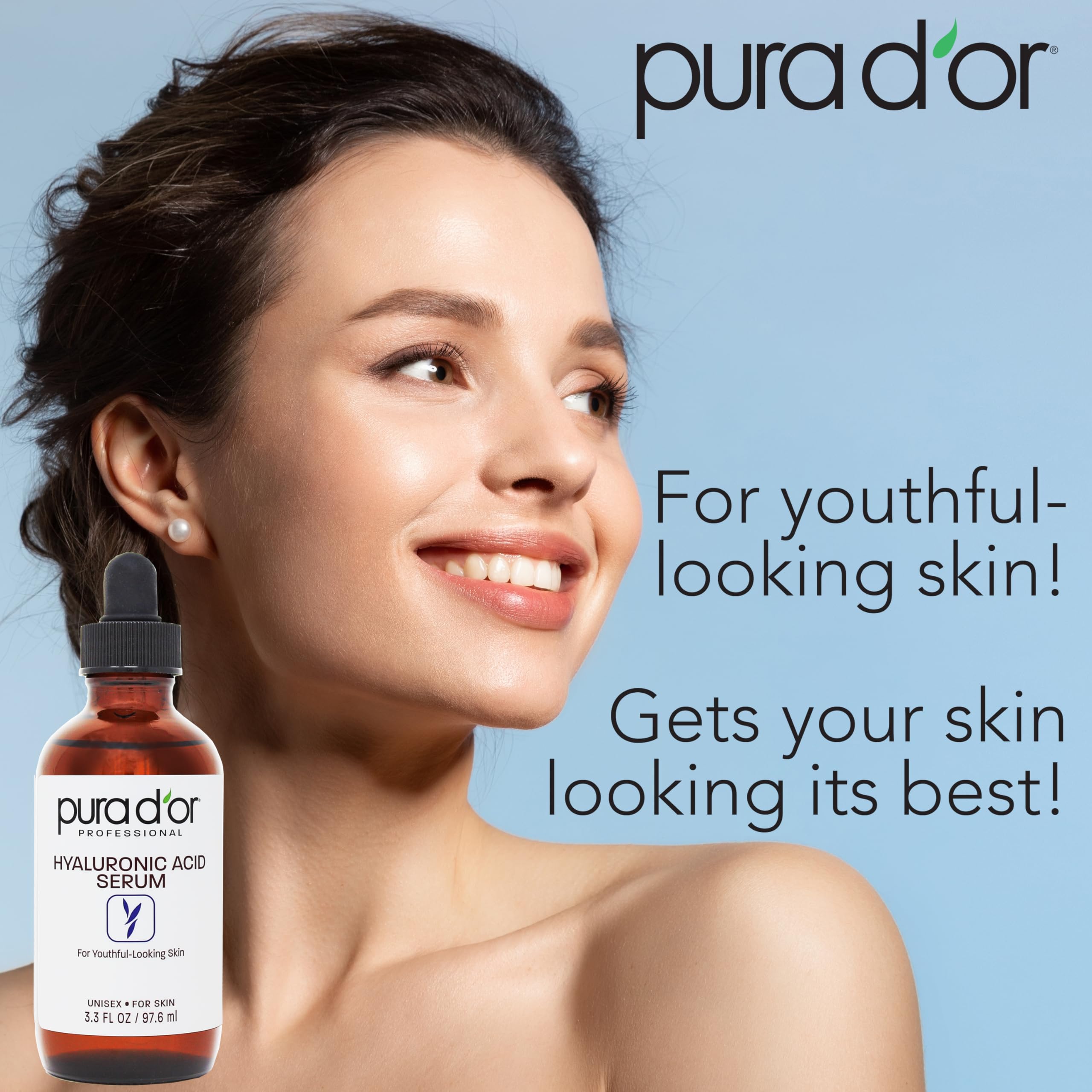 PURA D'OR Hyaluronic Acid Serum For Deep Hydration (3.3oz x2 = 6.6oz) Anti-Aging, Plumping & Moisturizing Formula For Smooth, Su