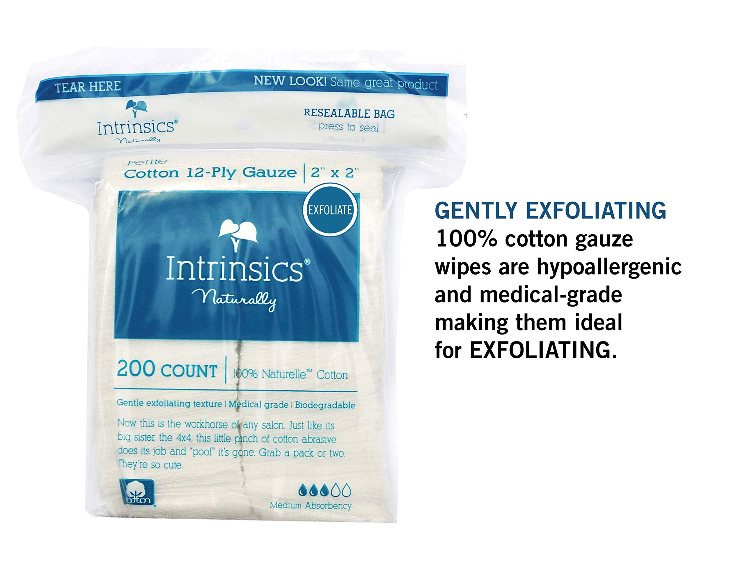 Intrinsics Petite Cotton 12-Ply Gauze - 2''X2'', Med-Esthetic 100% Naturelle Cotton, 200 Count