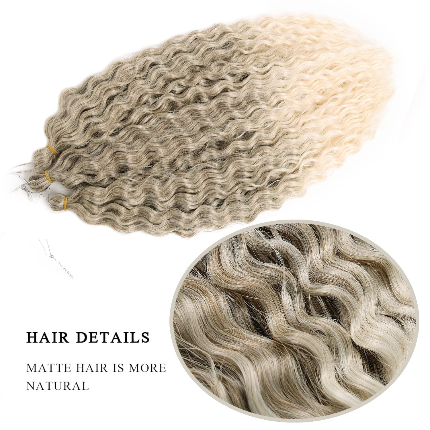 Maysa Ocean Wave Crochet Hair Extensions, Synthetic Brown Curly Braiding Crochet Hair, 22 Inch 6Packs Ombre Crochet Hair Extensi