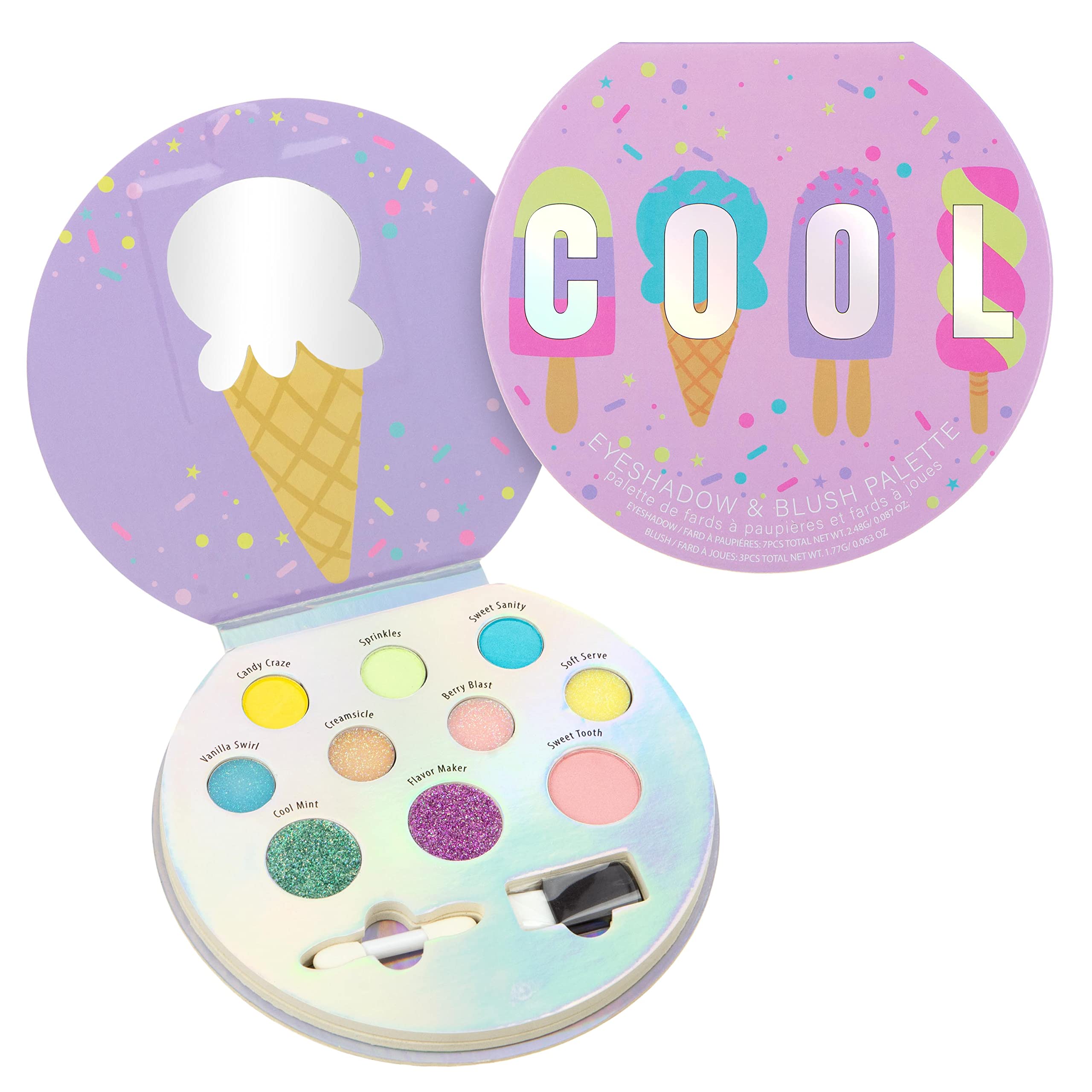 Expressions Cool Glisten & Glitter Makeup Palette 10 Color Eyeshadow Palette & Blush Makeup Novelty Beauty Set, Fold Out Compact