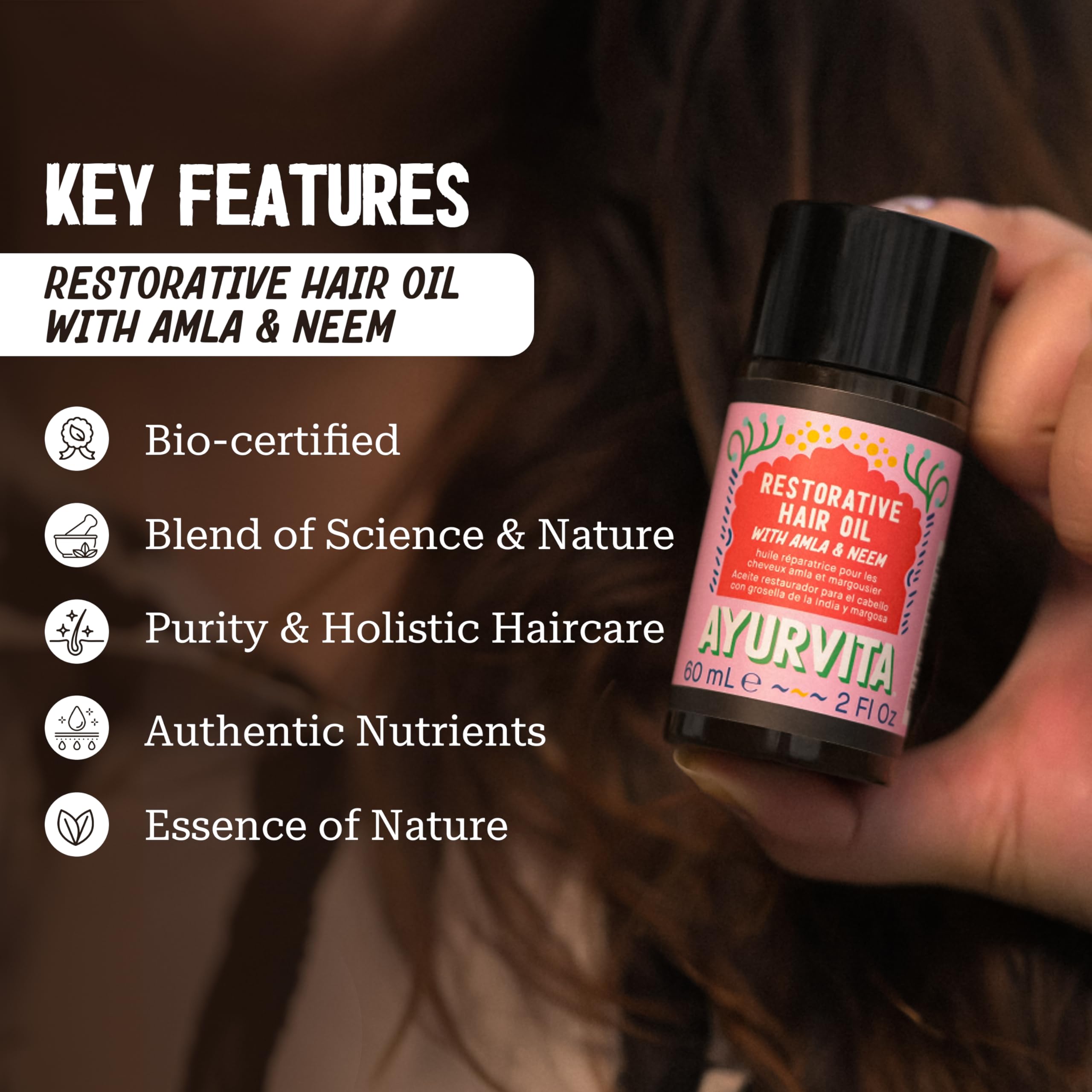 Ayurvita Restorative Hair Oil With Amla & Neem - Rejuvenating And Brightening - Nutrient-Rich Treatment For Dry Hair And Scalp -
