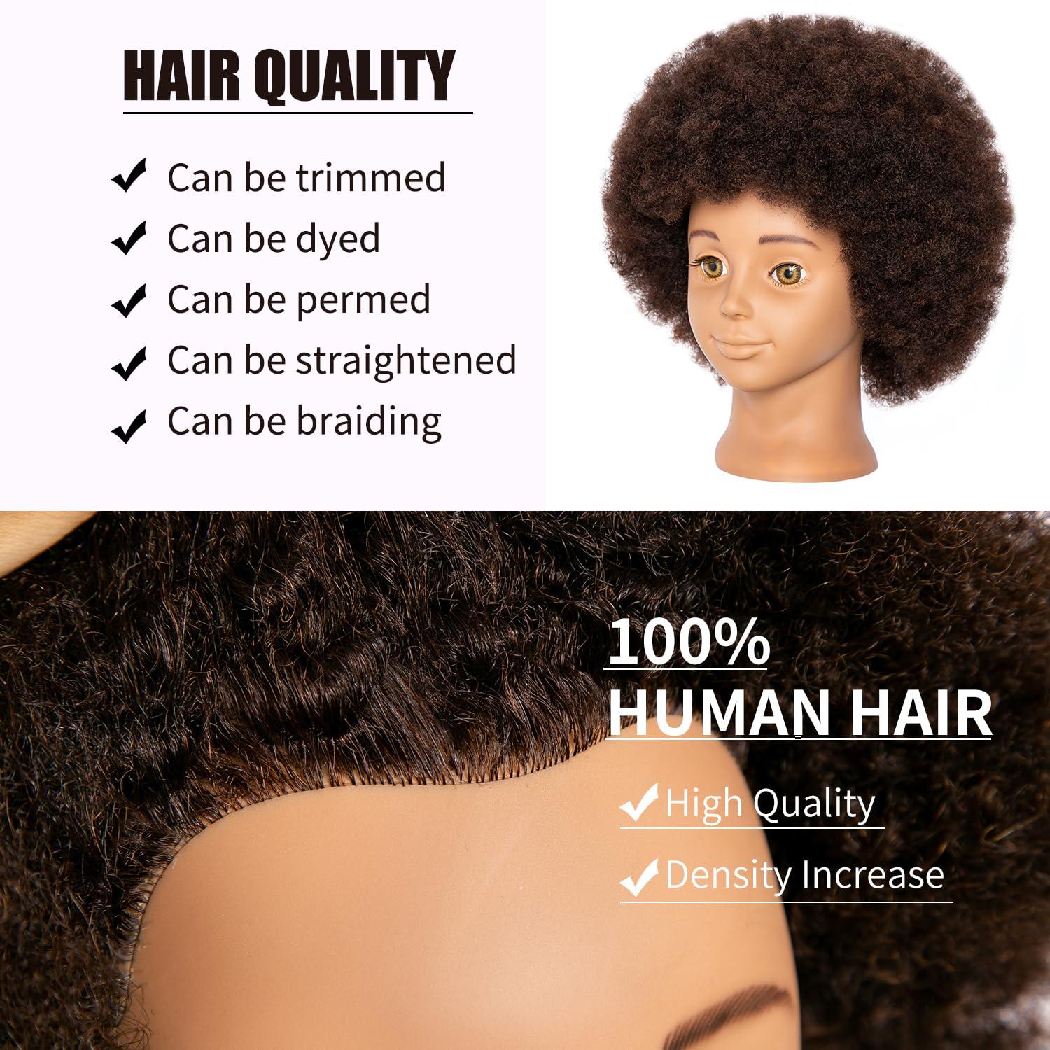 Headdoll Mannequin Head Human Hair African Mannequin Head With 100% Human Hair Manikin Doll Head For Hair Styling With Cute Appe