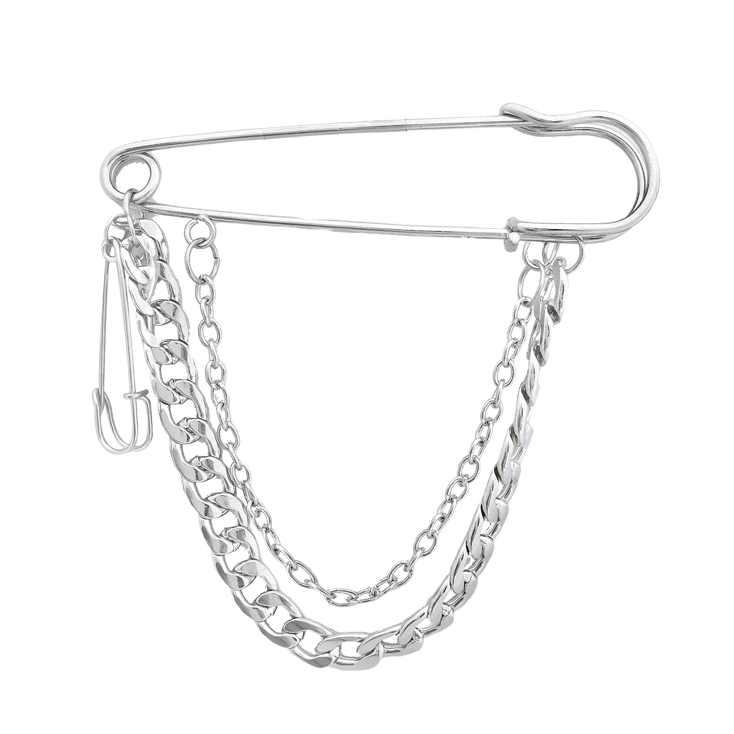 Punk Long Chain Brooch Pin,Retro Fashion Safety Pin Hanging Chains Collar Brooches Pin for Women, Cool Collar Coat Pin for Men's