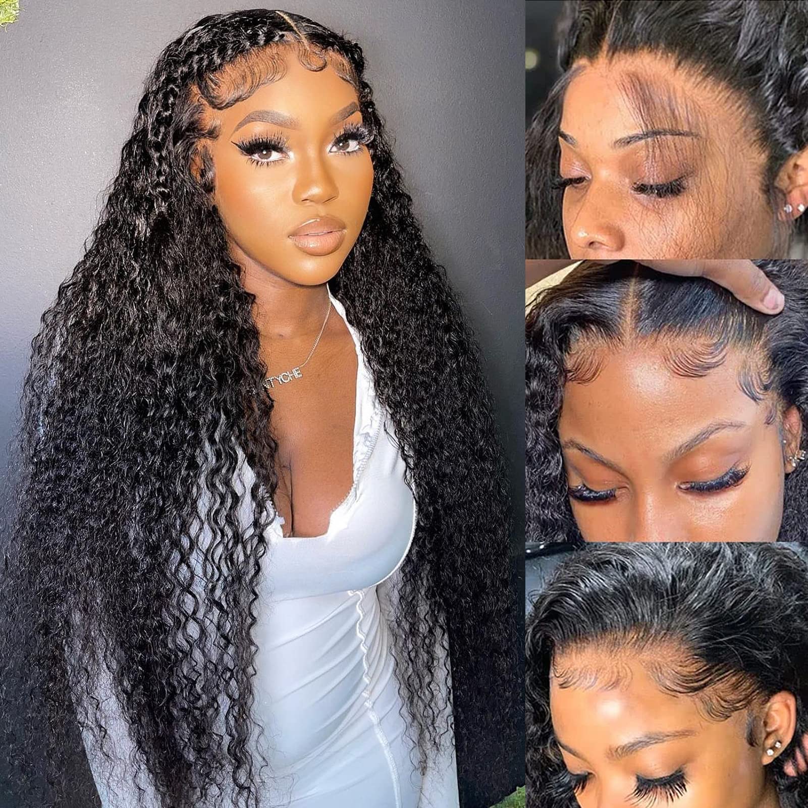 28 Inch Lace Front Wigs Human Hair Deep Wave 180% Density 13X4 Lace Frontal Curly Wigs Human Hair for Black Women Wet and Wavy H
