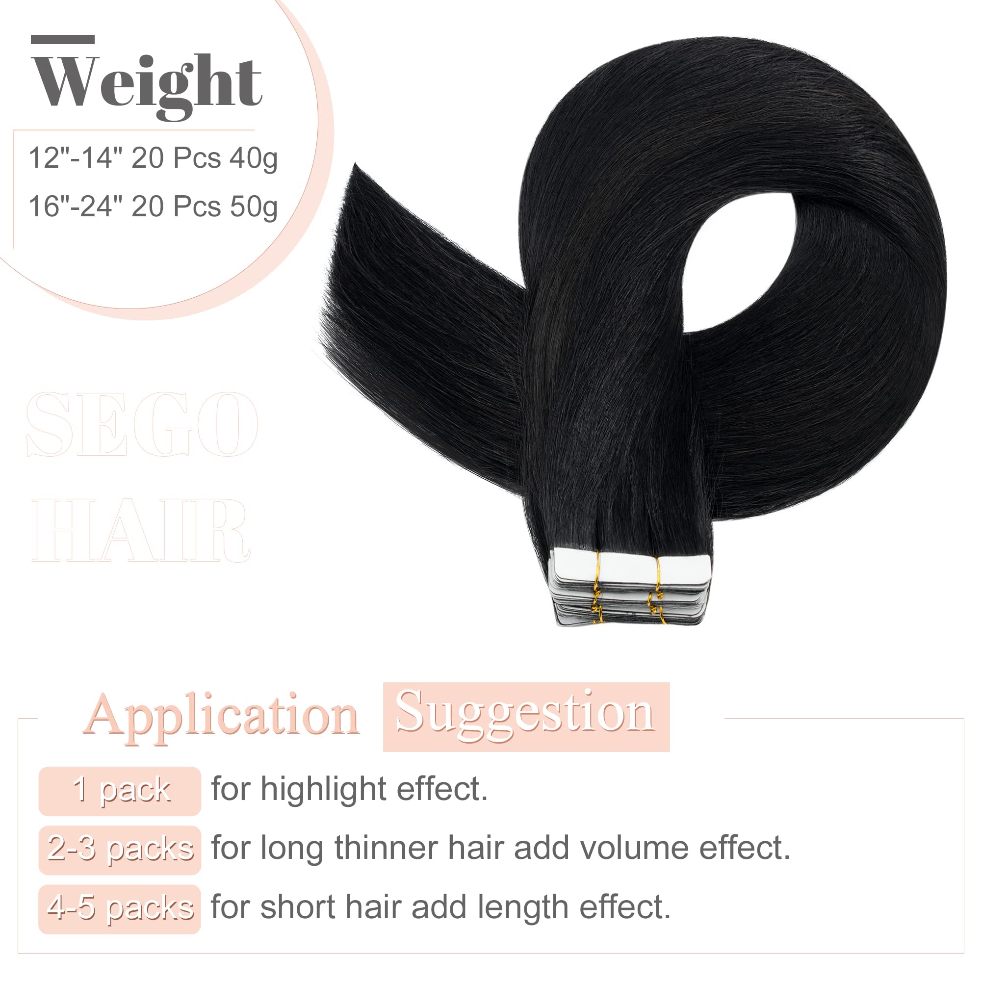 Sego Tape In Hair Extensions Human Hair 16 Inch 100G 40Pcs Natural Straight 100% Remy Rooted Seamless Skin Weft Invisible Double