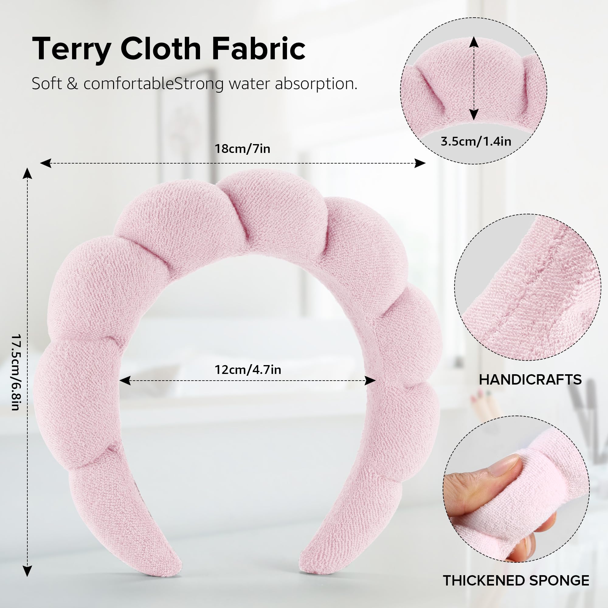 Ztomine Spa Headbands For Face Washing, Facials, Masks & Skin Treatments, Set Of 2, 100% Cotton Terry Cloth, Plush Soft Absorben