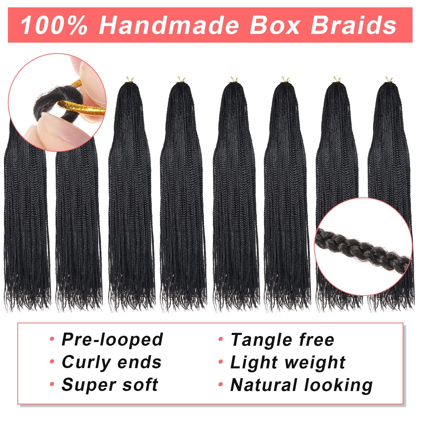 XTREND Box Braids Crochet Hair, 24 Inch, 8 Packs, Synthetic, Knotless, Boho Style, Color 1B#
