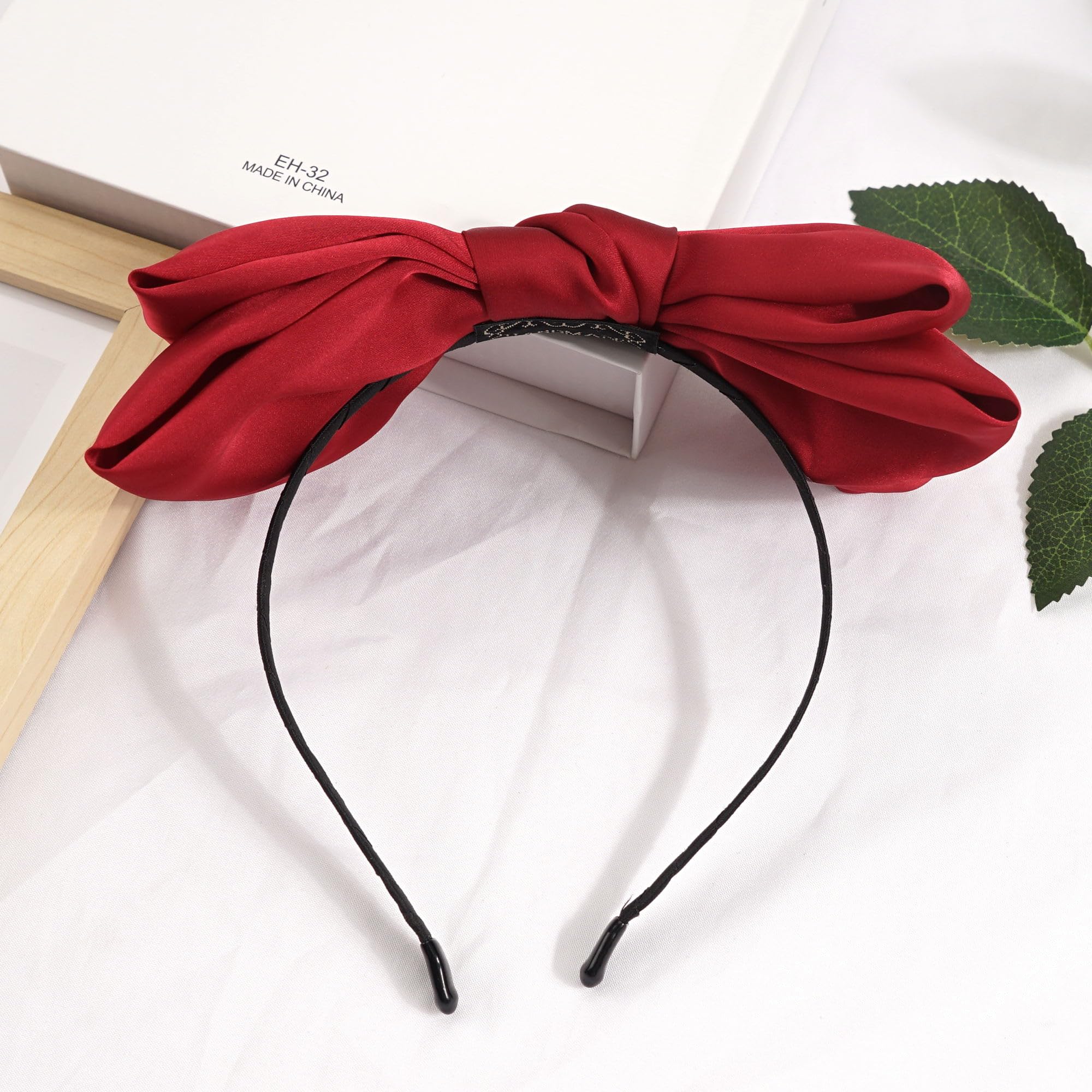 Joyoyo Red Satin Large Bow Headband For Women And Girls, Double Ribbon Hair Accessories, Hair Styling Hairband