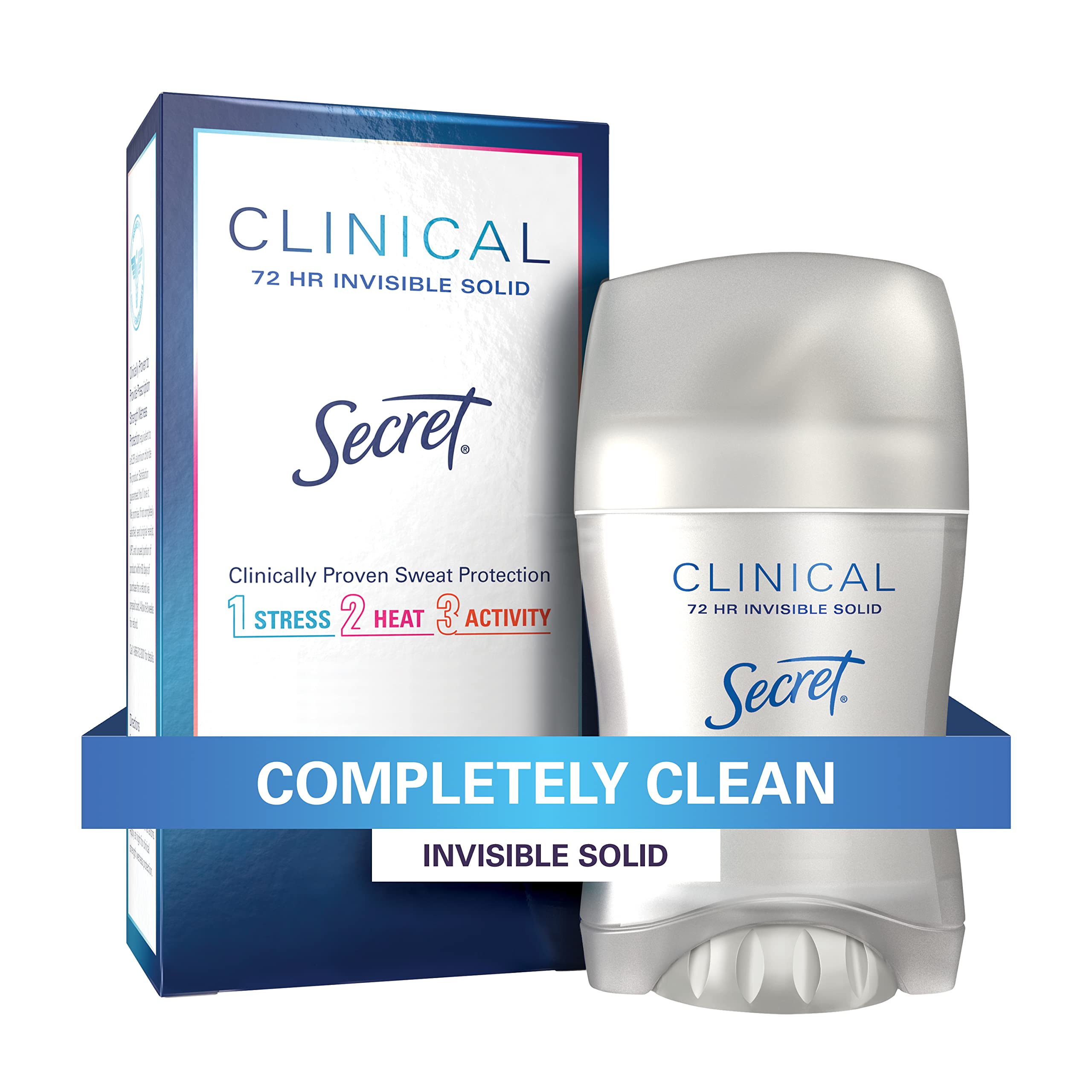 Secret Clinical Strength Antiperspirant and Deodorant for Women Invisible Solid, Completely Clean Scent, 72-hr Sweat Protection,