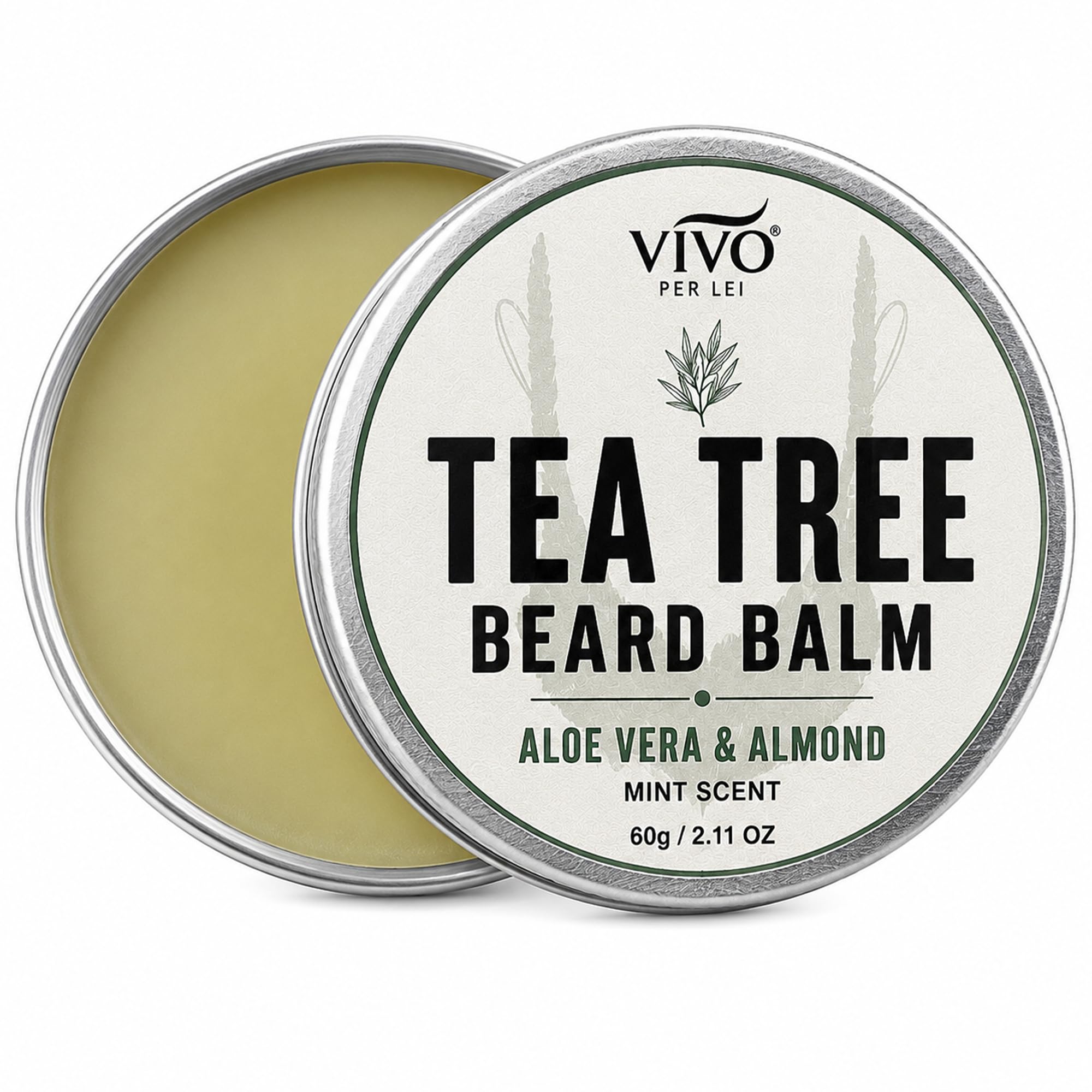Vivo Per Lei Tea Tree Beard Balm  with Argan Oil, Aloe & Mint  2.11 Oz