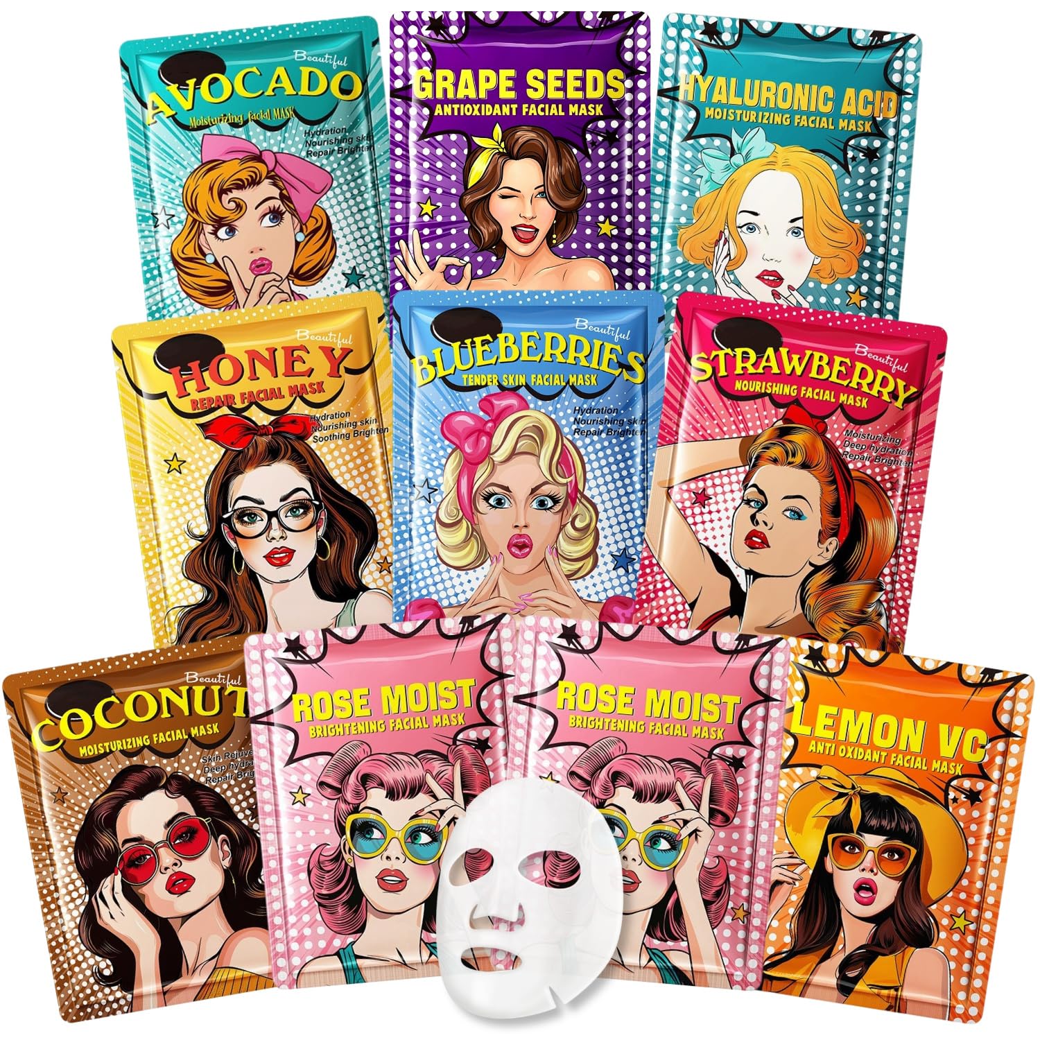 Moisturizing Face Masks Bulk Skincare for Women Fruit Sheet Masks 10 Pack