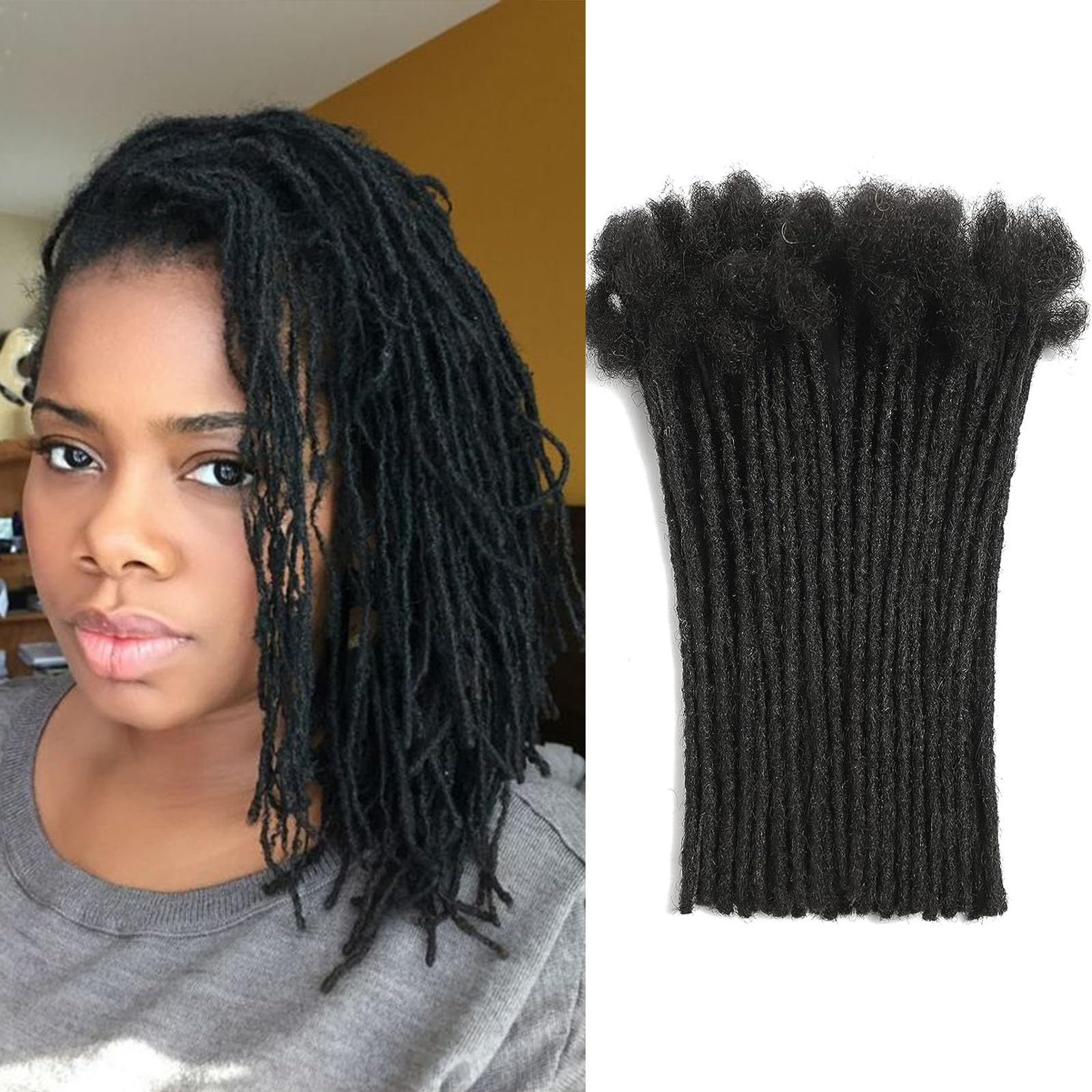 100% Real Human Hair Loc Extensions 10 Inch 60 Strands 0.2cm Width Full Handmade Permanent Dreadlock Extensions For Women, Men C