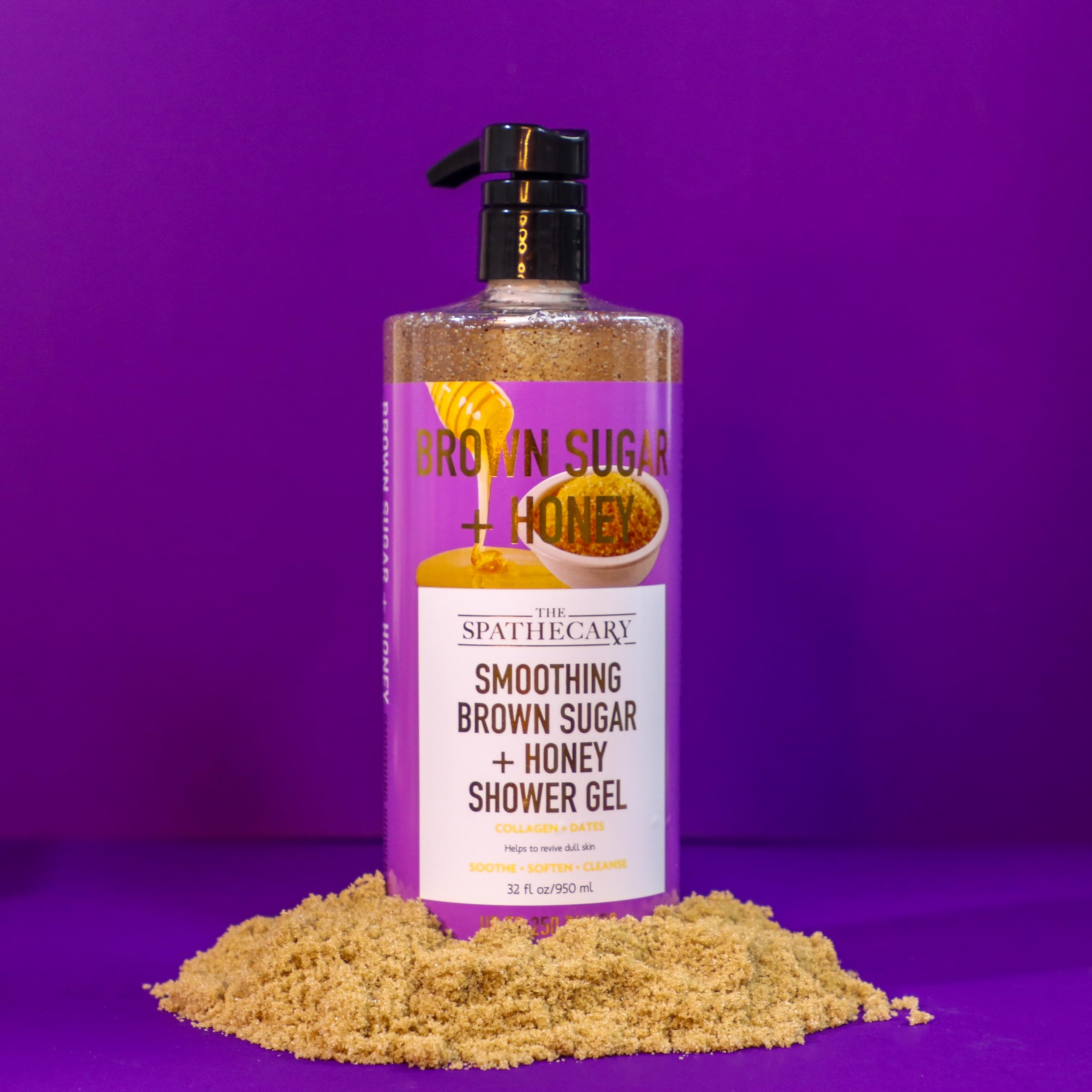 The Spathecary Smoothing Brown Sugar + Honey Exfoliating Shower Gel with Collagen and Dates, 32.8 oz