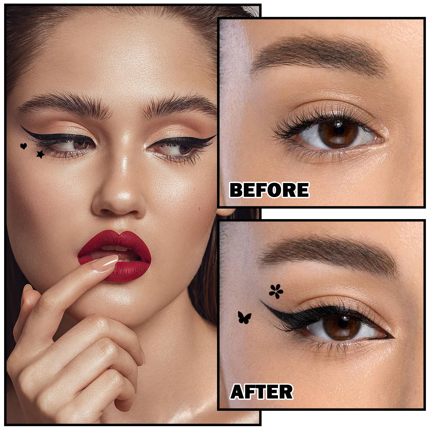 Xingxyuel 5Pcs Eyeliner Stamp Set Liquid Winged Eyeliner Stamp Pen Double-Headed Black Eye Liner Pencil Long-Lasting Waterproof