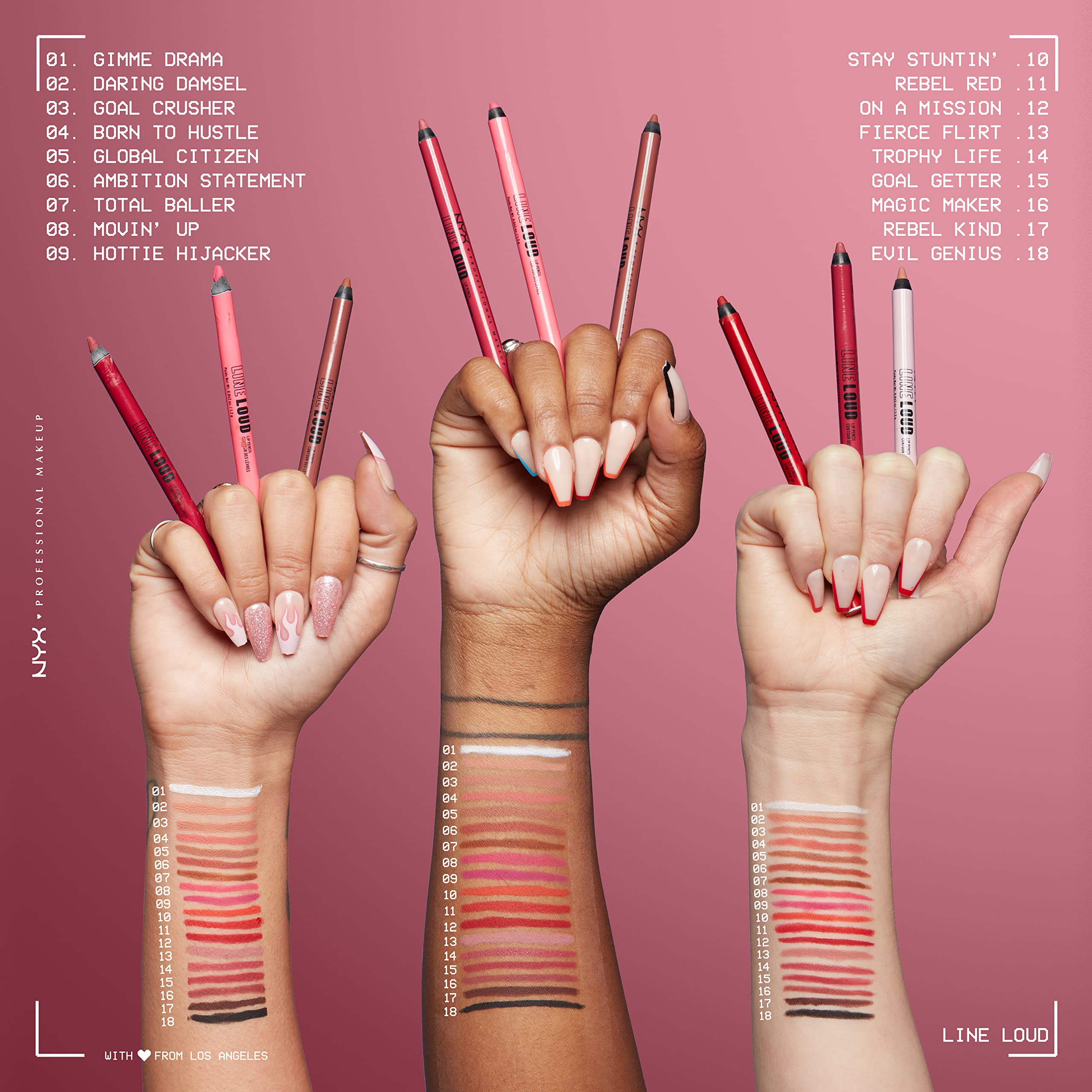 NYX PROFESSIONAL MAKEUP Line Loud Lip Liner, Longwear and Pigmented Lip Pencil with Jojoba Oil  Vitamin E - gimme Drama (White)