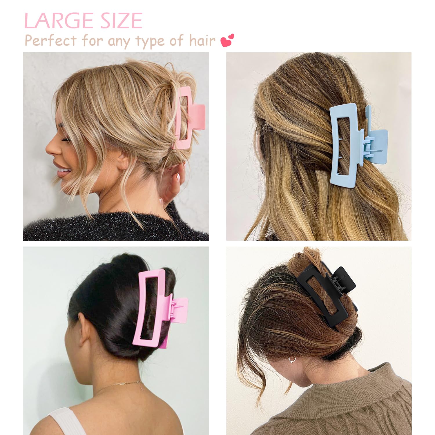 Large Hair Claw Clips 12 Pack Flower Hair Clips For Thick Hair, Big Hair Clips Square Matte Strong Hold For Thin Hair, Cute Hair