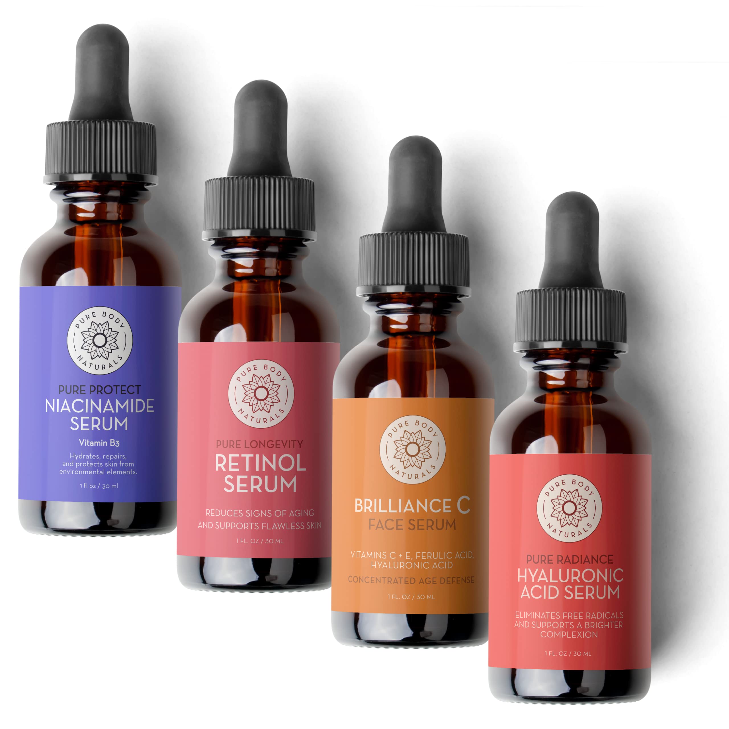 Pure Body Naturals Facial Serum  Hyaluronic Acid Serum, Retinol Serum, Vitamin C Serum, and Vitamin B3 (Niacinamide) Serum  A 