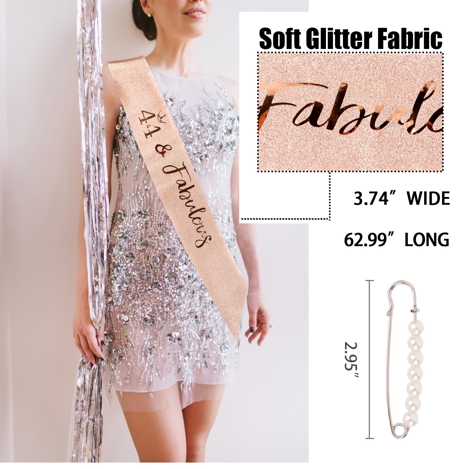 Cieher 44Th Birthday Crown + 44Th Birthday Sash + Pearl Pin Set, 44 & Fabulous Birthday Sash, 44 Birthday Tiara, 44Th Birthday D