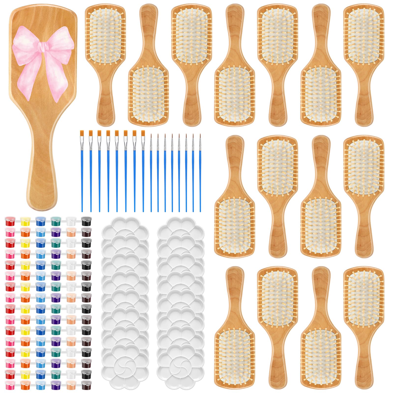 Meanplan 16 Set DIY Wooden Hairbrush Painting Kits Make Your Own Hair Brush Hand-Painted Hairbrush Night Party Supplies with Pai