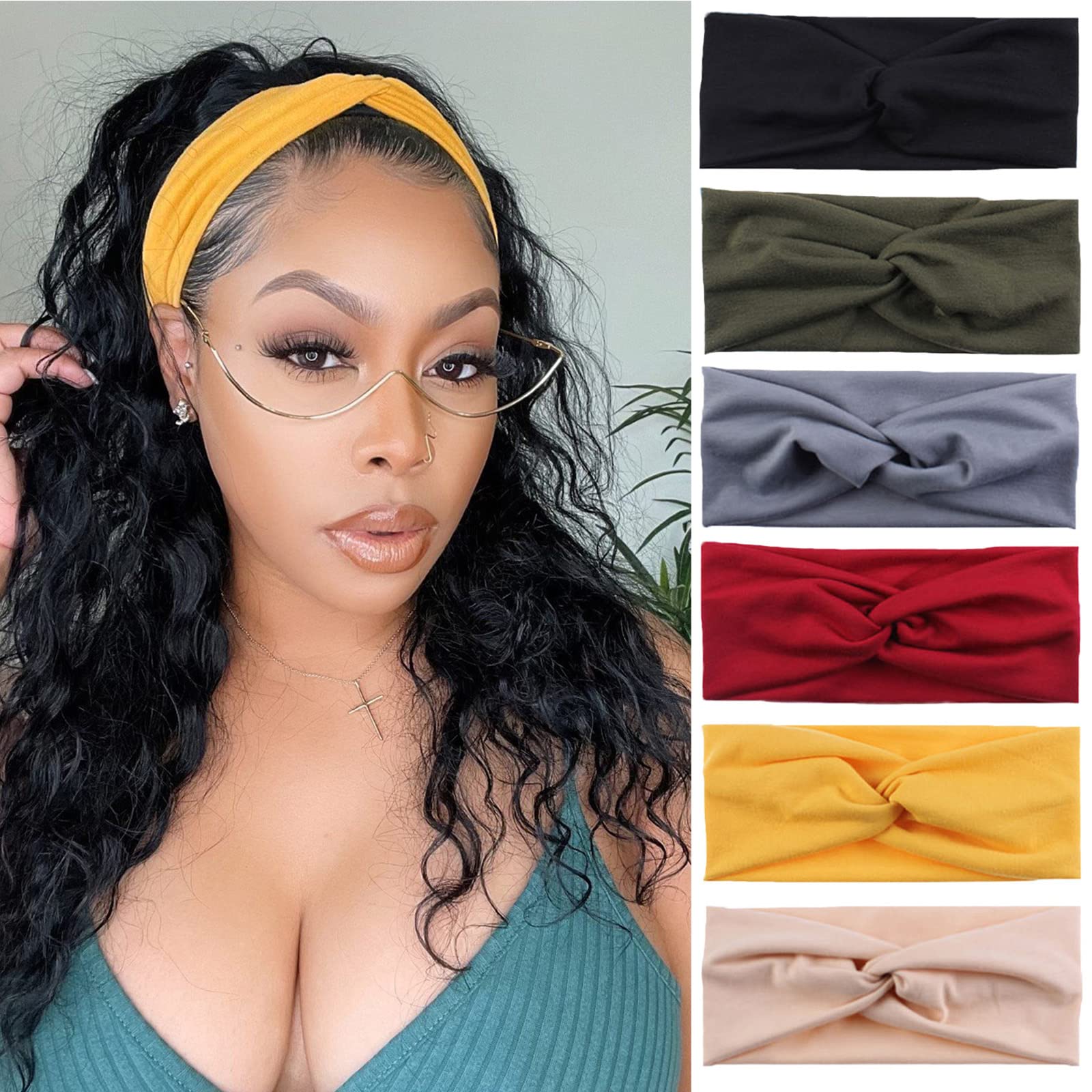 Xtrend 6 Pcs Women'S Headbands Twisted Cross Elastic Headbands Yoga Running Sports Workout Headbands Non-Slip Sweat Soft Headban