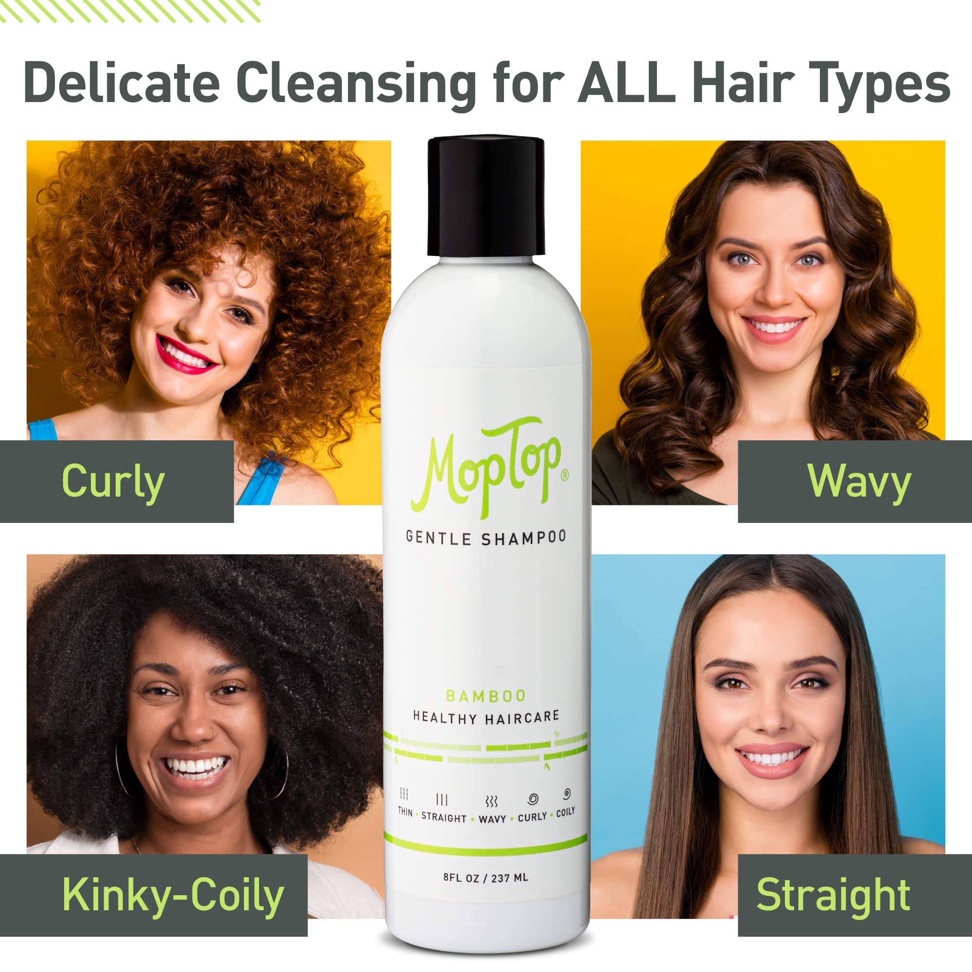 MopTop Lightweight Curly Hair Shampoo and Conditioner Set - Gentle Shampoo + Light Conditioner, Reduces Frizz & Restores Dry Dam
