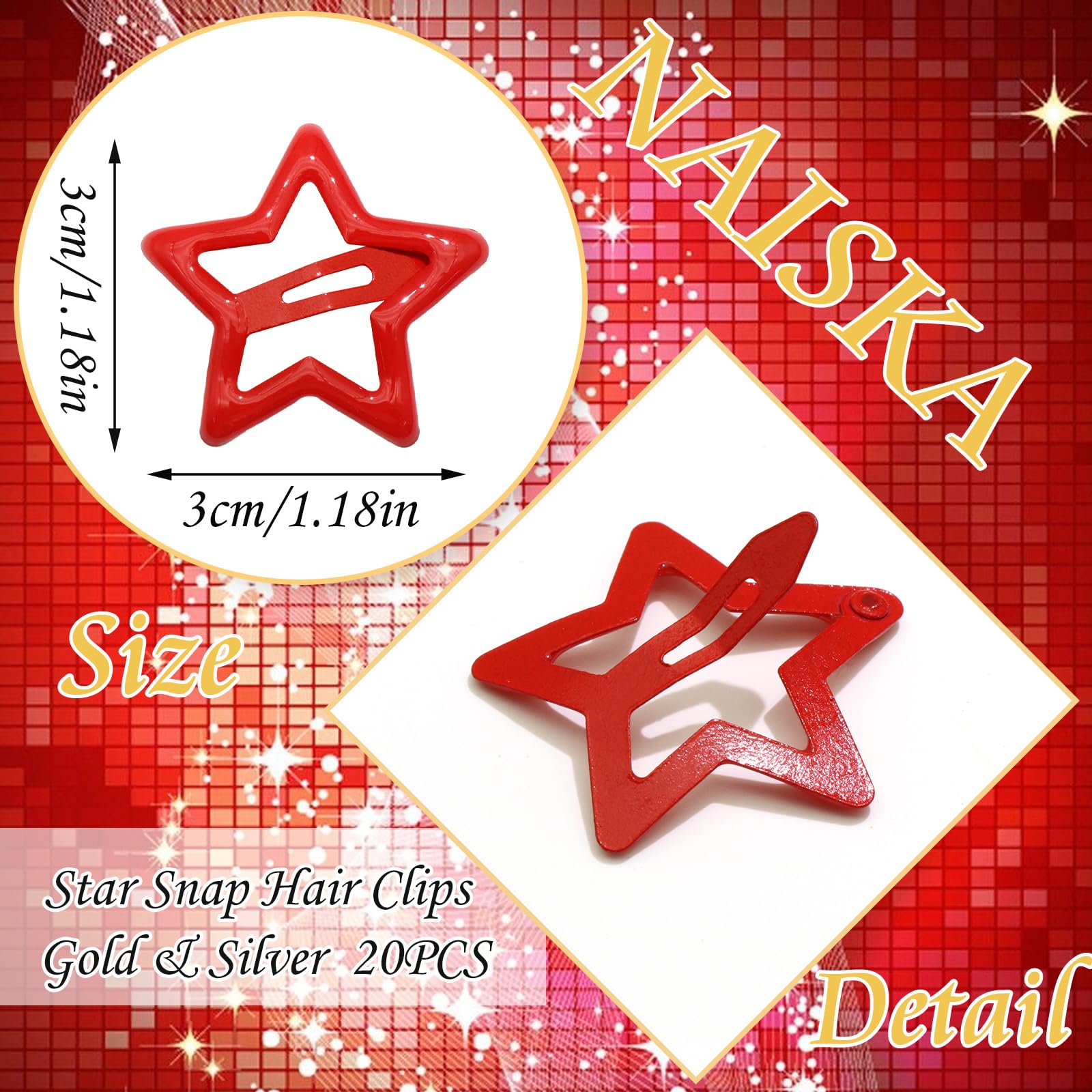 Naiska 12Pcs Red Star Hair Clips Metal Non-Slip Snap Hair Clips And Barrettes Y2K Halloween Party Star Hair Accessories For Wome