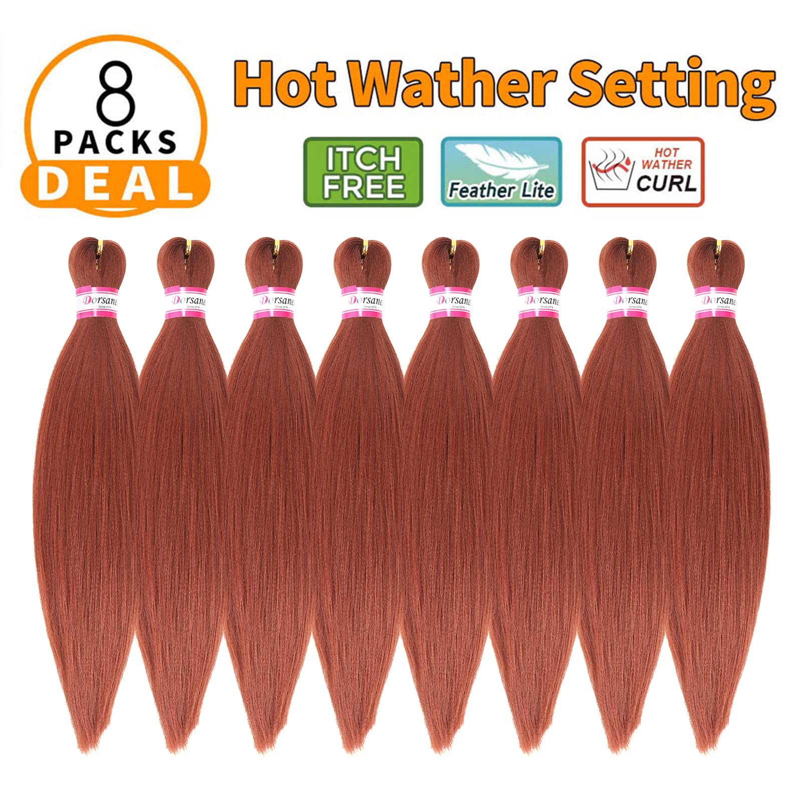 Ginger Braiding Hair Pre Stretched 16 Inch 8 Packs Braiding Hair Extensions For Crochet Box Braids Twists Locs Hair Itch Free So