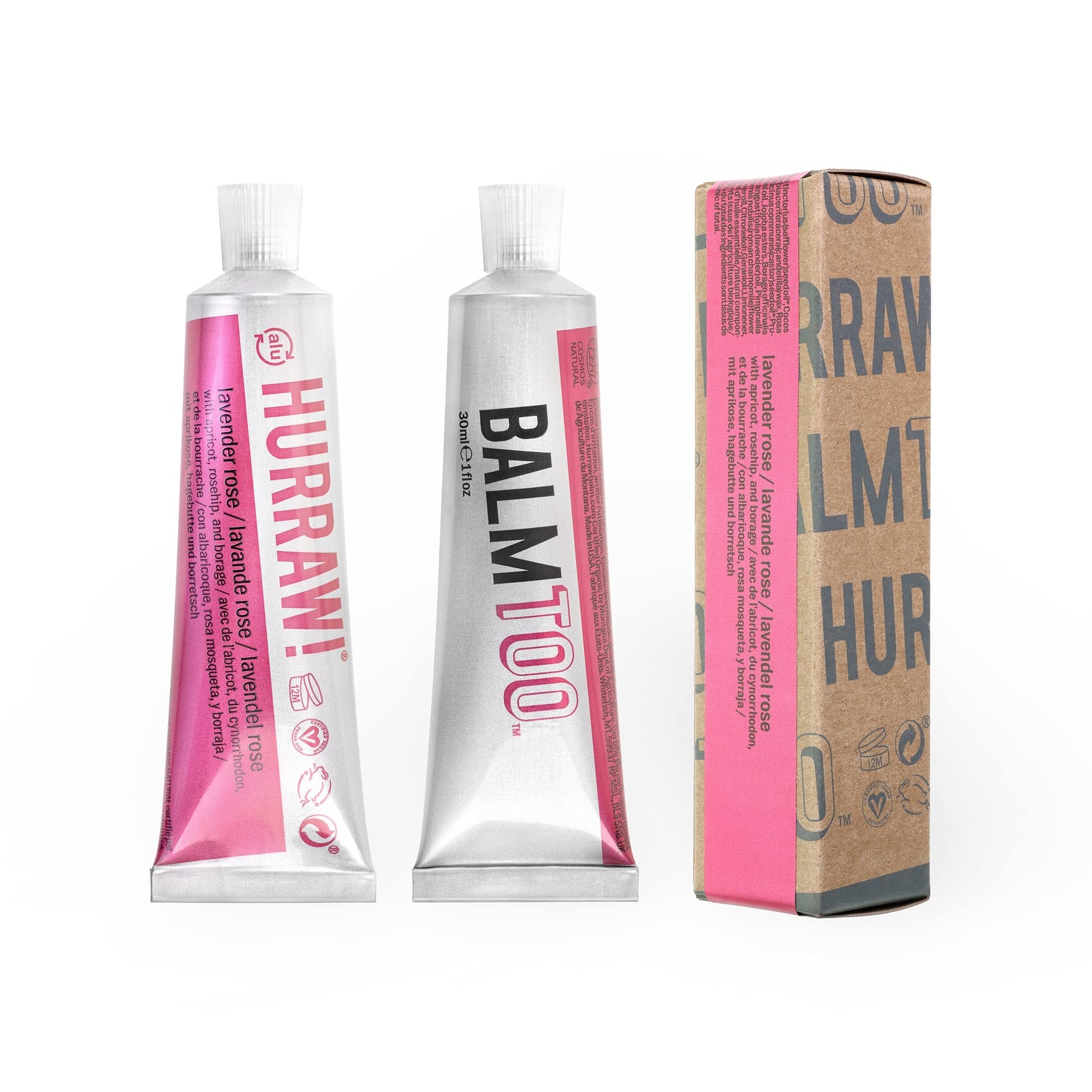 Hurraw! Balmtoo Squeezable Balm, Lavender Rose: Thick, ultra-moisturizing. Anywhere application. Body, face, lips, neck, fingers