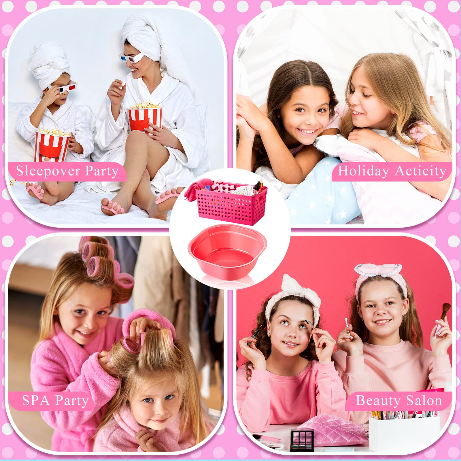 Mumufy 6 Sets Kids Foot Spa Kit For Girl Spa Party With Pink Washbasin Salon Towels Nail Kit For Diy Manicure And Pedicure Set W