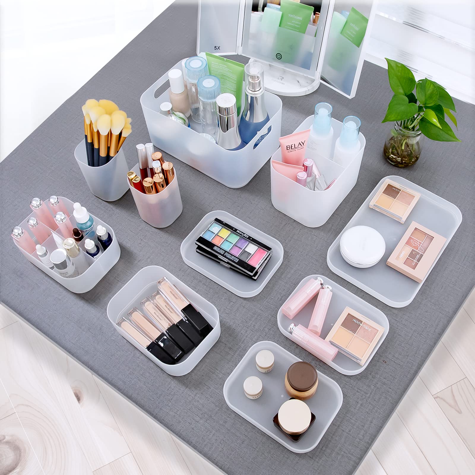 OCHEAL Makeup Organizer Case Set: Stackable Clear Vanity Storage - Multi-size Holder for Makeup, Jewelry, Toiletries