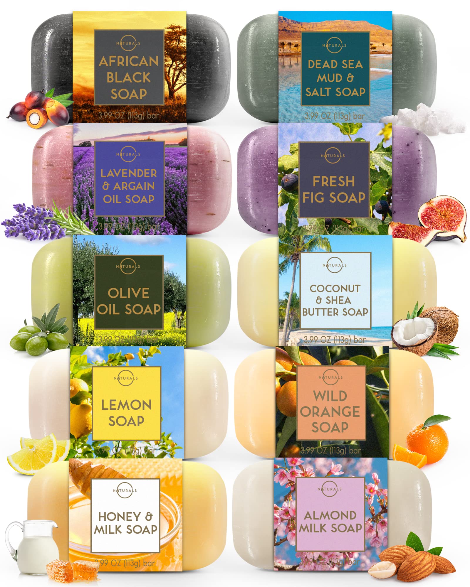 O Naturals 10Pc Bar Soap For Men & Women - Natural Soap, Bath Soap Bar For Women - Natural Soap For Men, Natural Bar Soap, Soap