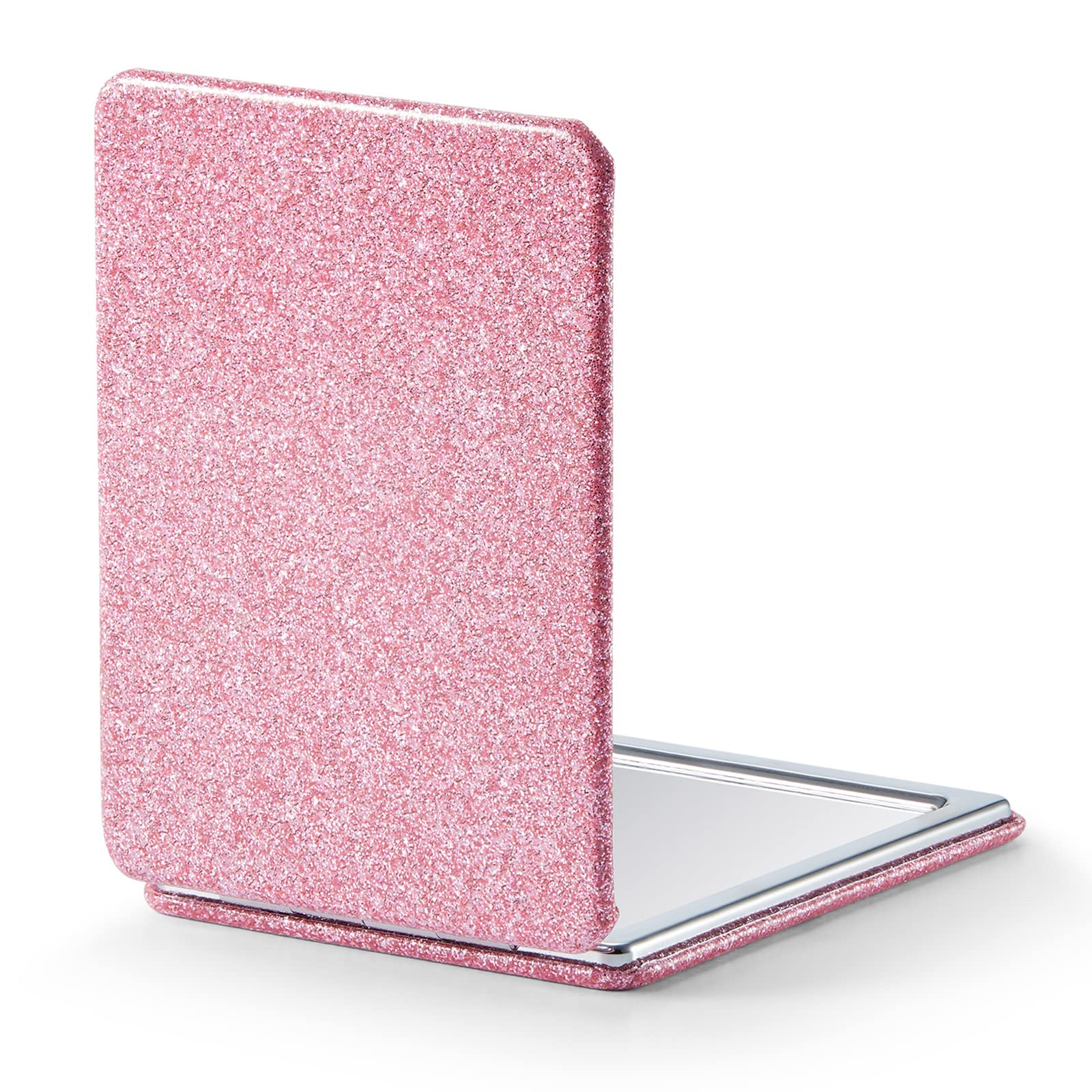 Omiro Compact Mirror, Glitter Pu Leather 1X/3X Magnification, Ultra Portable For Purses, 2.4'' W X 3.4'' L (Pink)