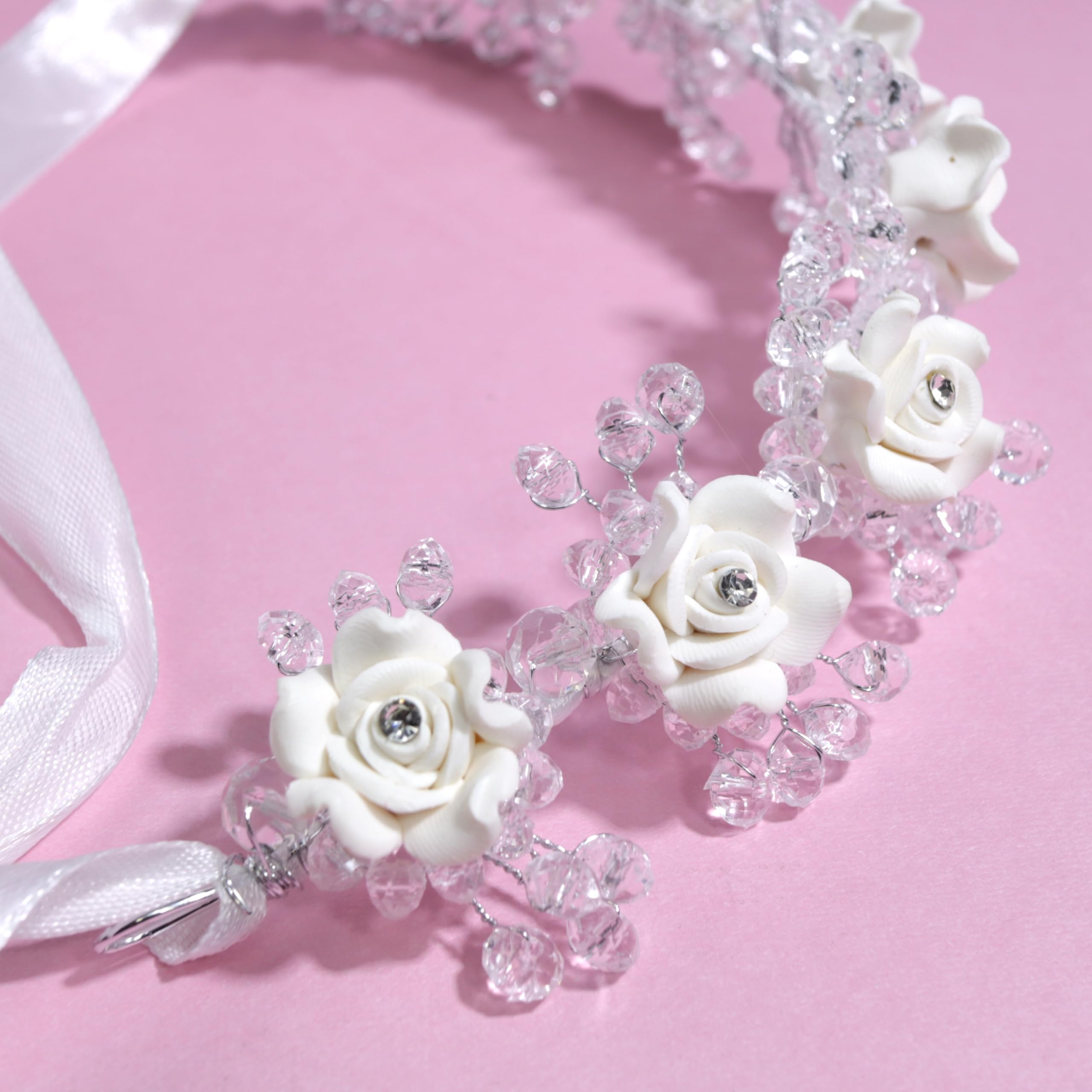 Needzo First Communion Flower Headband with Ribbon Hair Accessory, Perfect for Weddings and Special Occasions, One Size Fits Mos