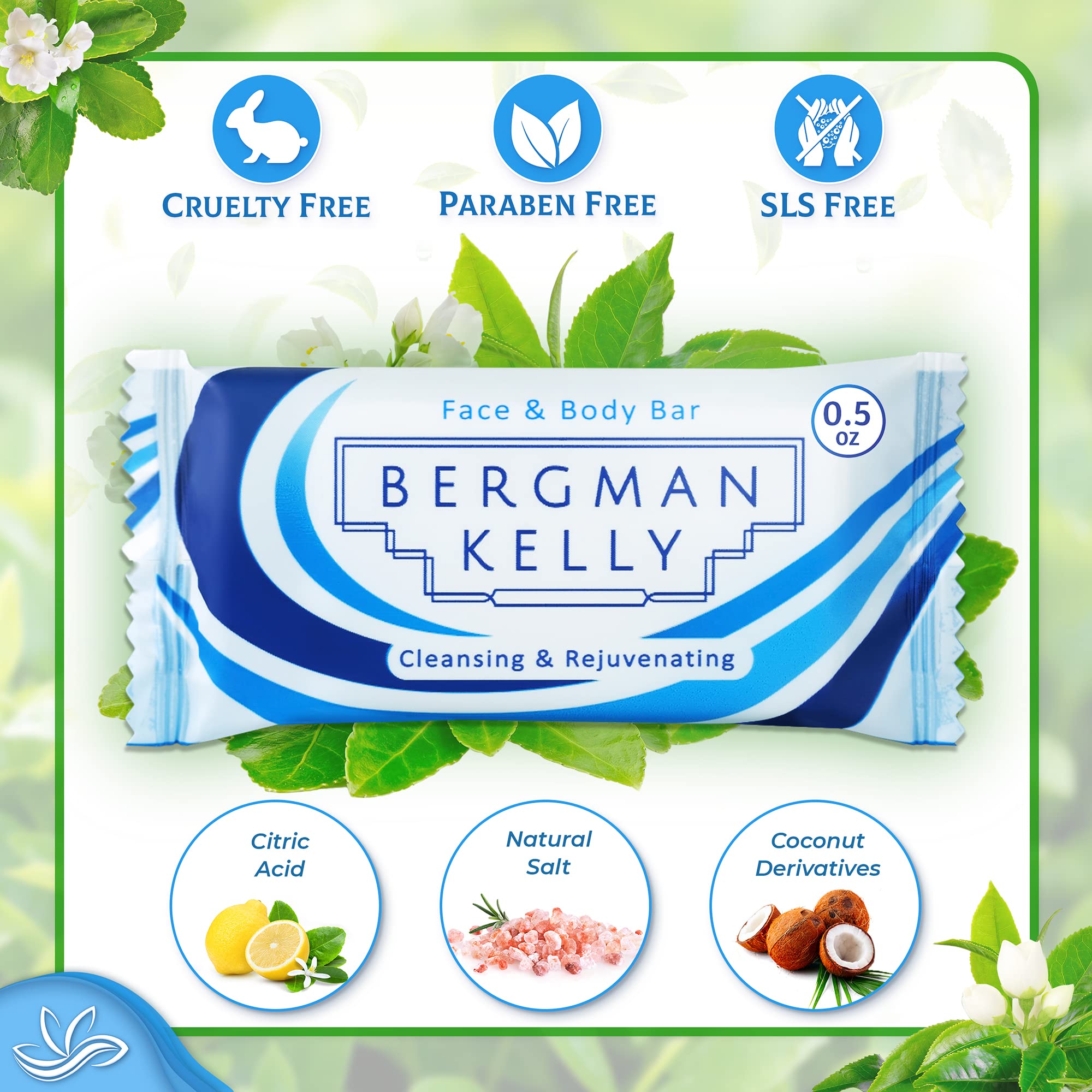 Bergman Kelly Hotel Soap Bars (White Tea, 05 Oz, 100 Pk), Travel Size Luxury Bulk Amenities Bar Soap, Mini Individually Wrapped