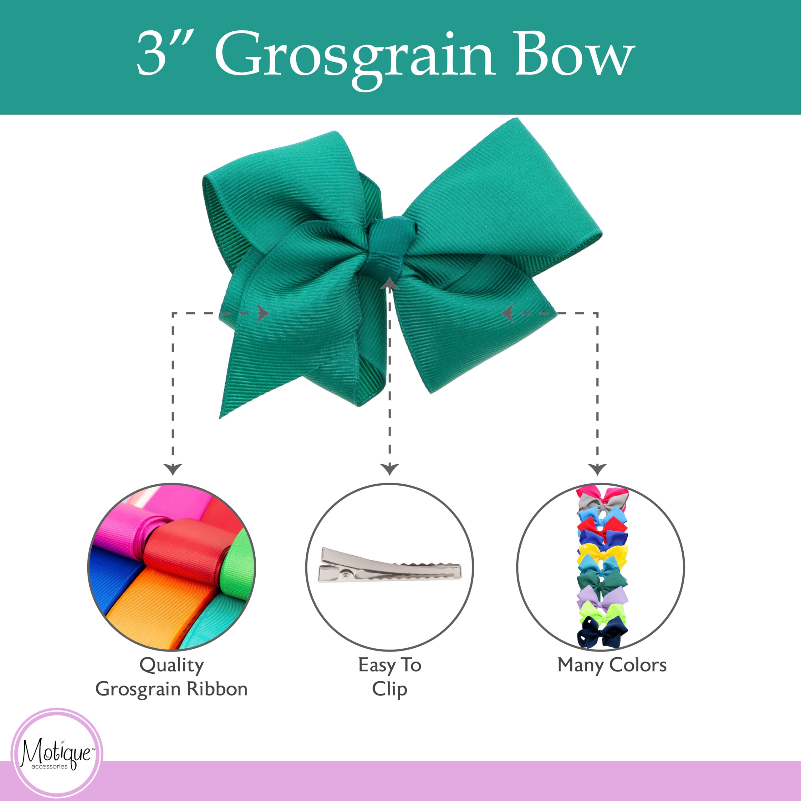 3 Inch Grosgrain Bow for Little Girls- Set of 2 (Teal Green)