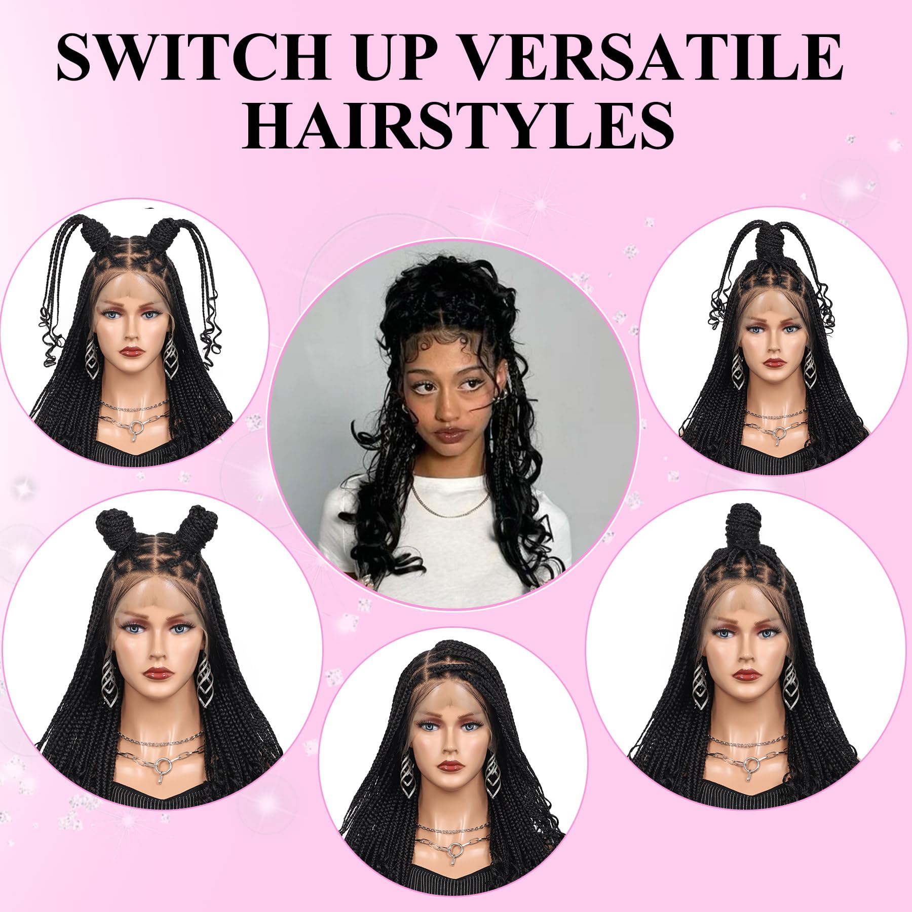 Kalyss 13X8 Hd Lace Front Braided Wigs With Curly Ends For Women Knotless Braided Wigs With Baby Hair Black Braided Wig Human Ha