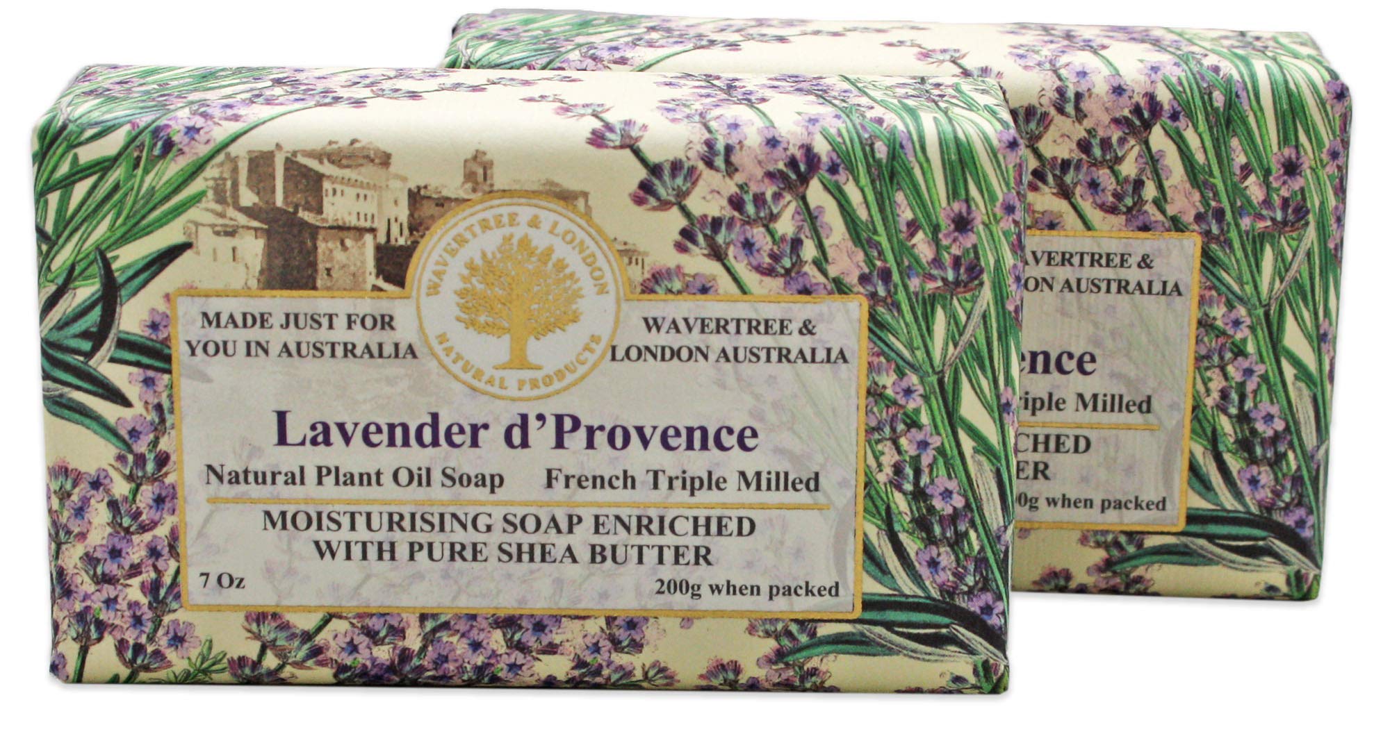 Wavertree & London Lavender Scented Natural Soap (2 Bars), 7Oz Moisturizing French Triple Milled Soap Bars Enriched With Shea Bu