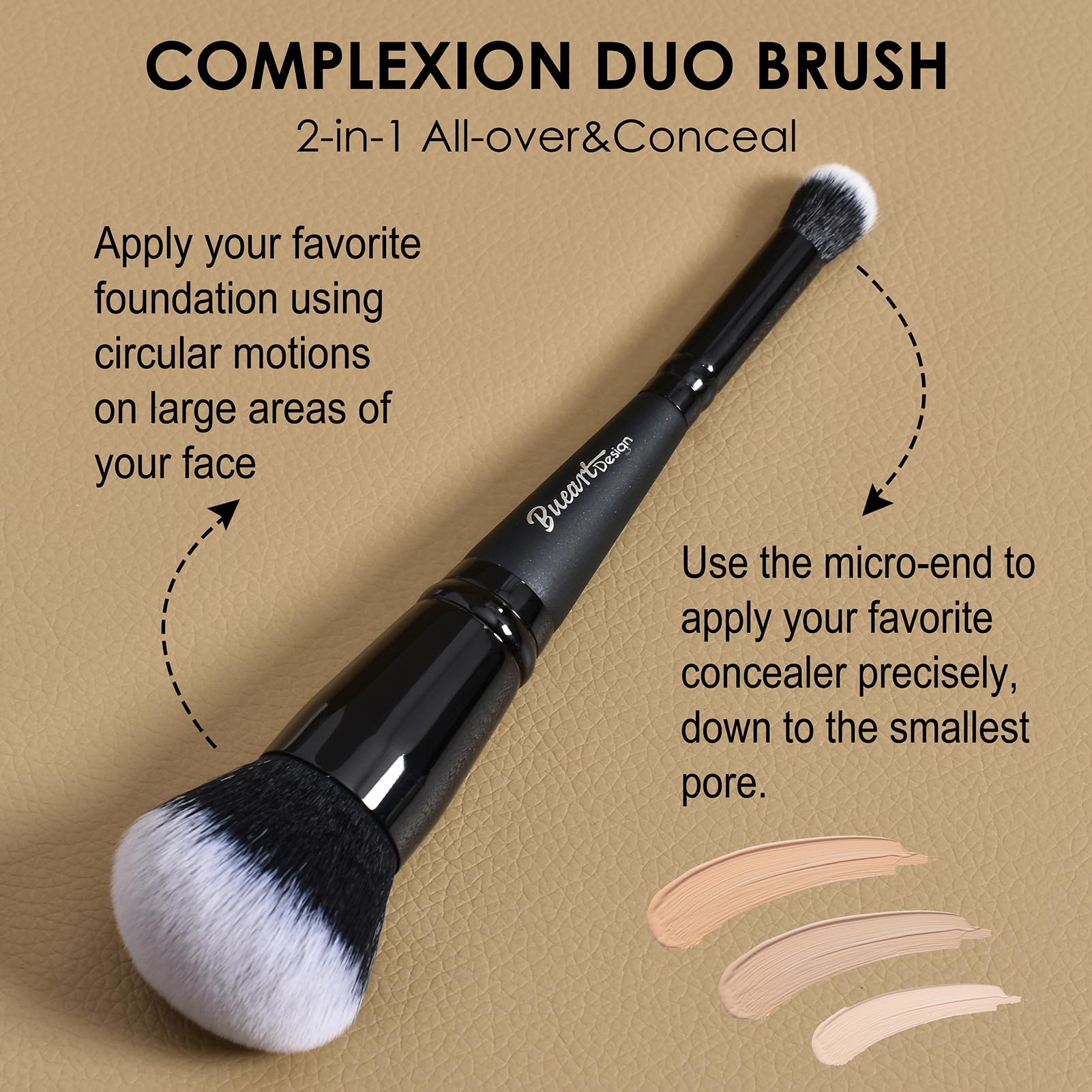 Bueart Design Duo Ended Foundation Concealer Brush Set - 2 Pcs, Synthetic, Matte Black, Ideal for Liquid & Cream Makeup