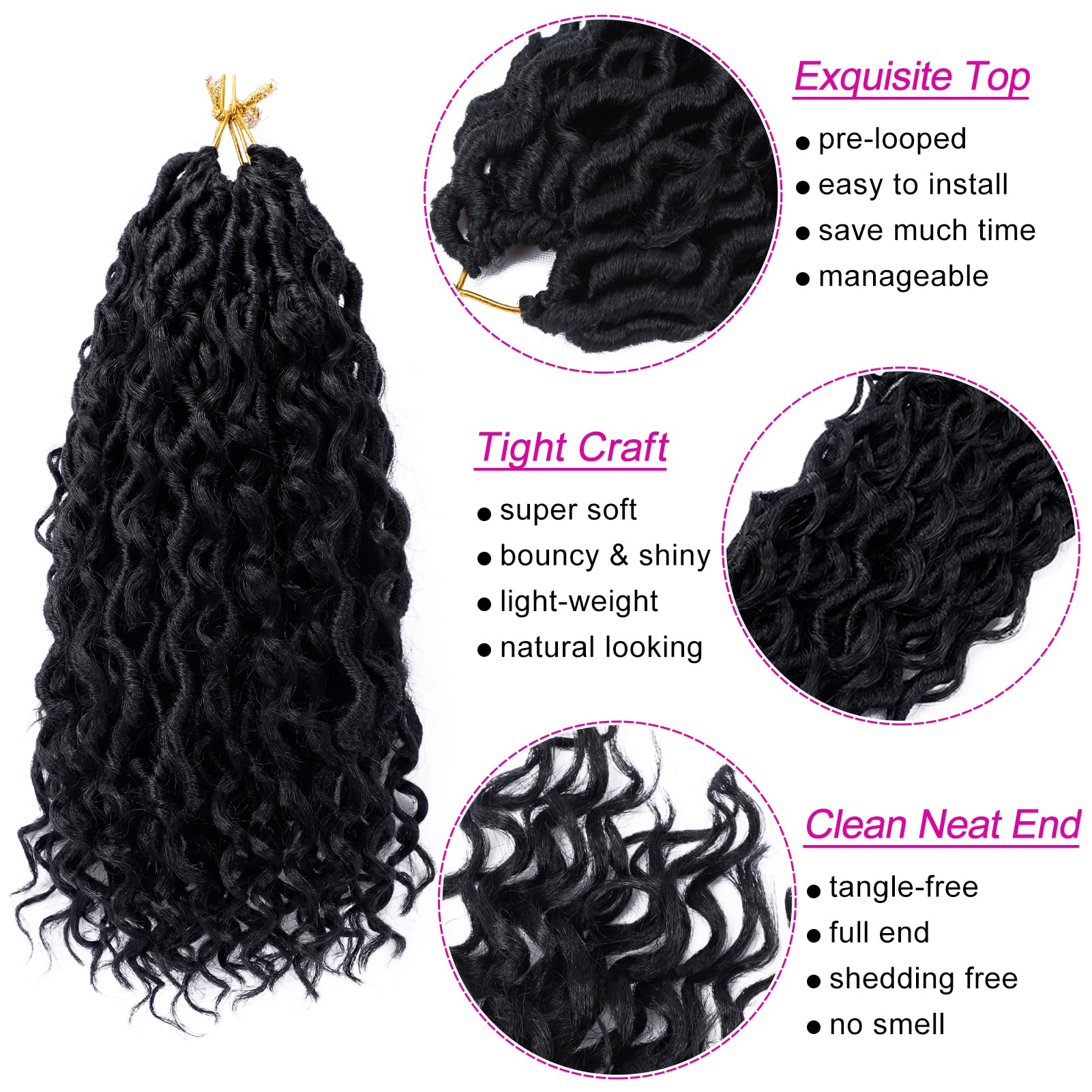 Goddess Locs Crochet Hair 12 Inch 7 Packs Boho Faux Locs Crochet Hair for Black Women Pre Looped Crochet Locs with Curly Ends (#