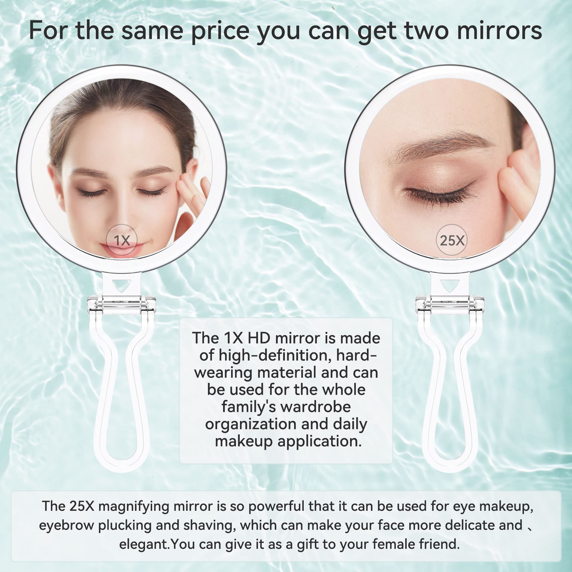 B Beauty Planet 20X Magnifying Home Mirror, Round 5'' Handle for Travel, Double-Sided 1X/20X, Foldable Makeup Mirror, Tabletop M